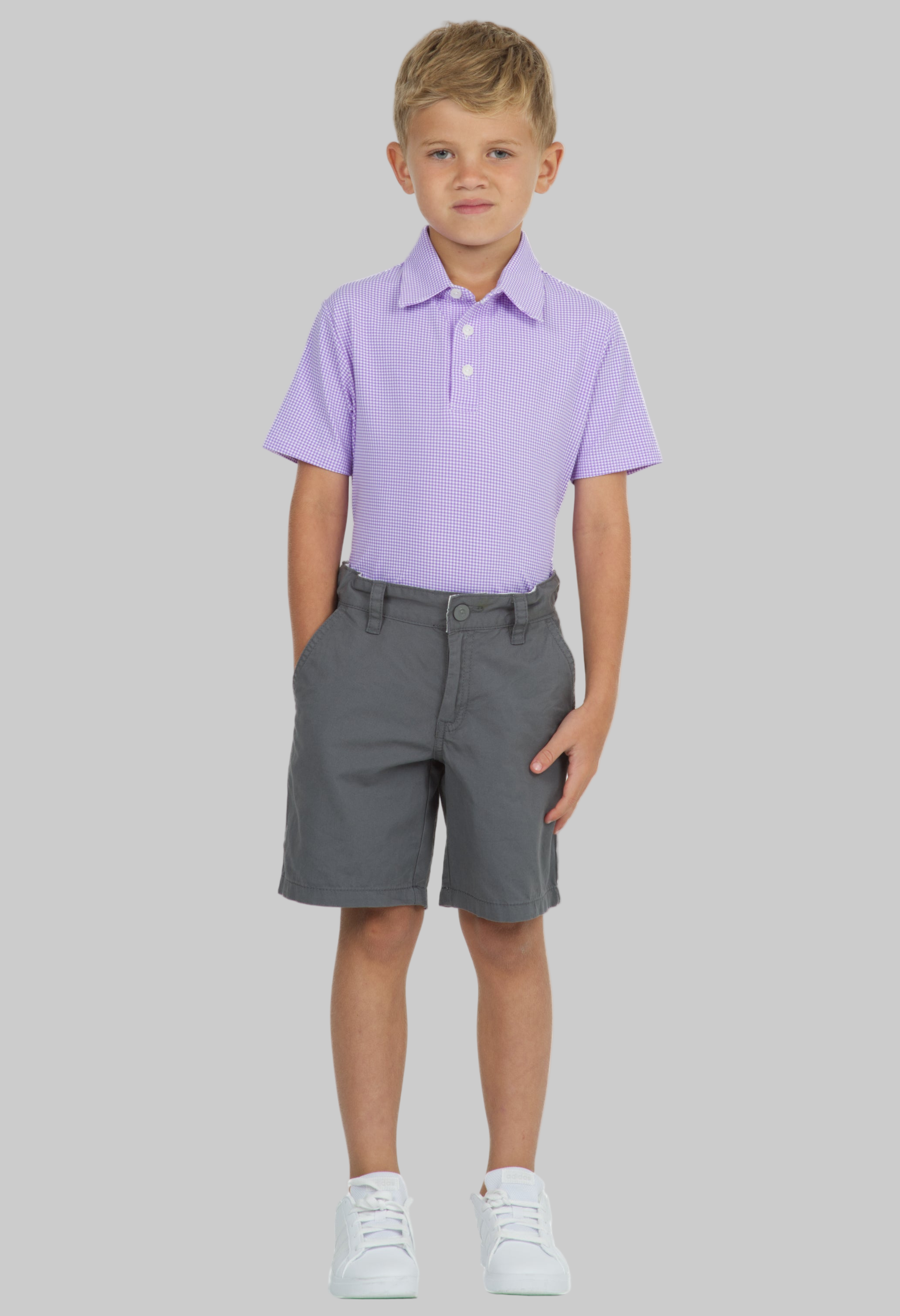 Youth Mini Check Print Short Sleeve Polo