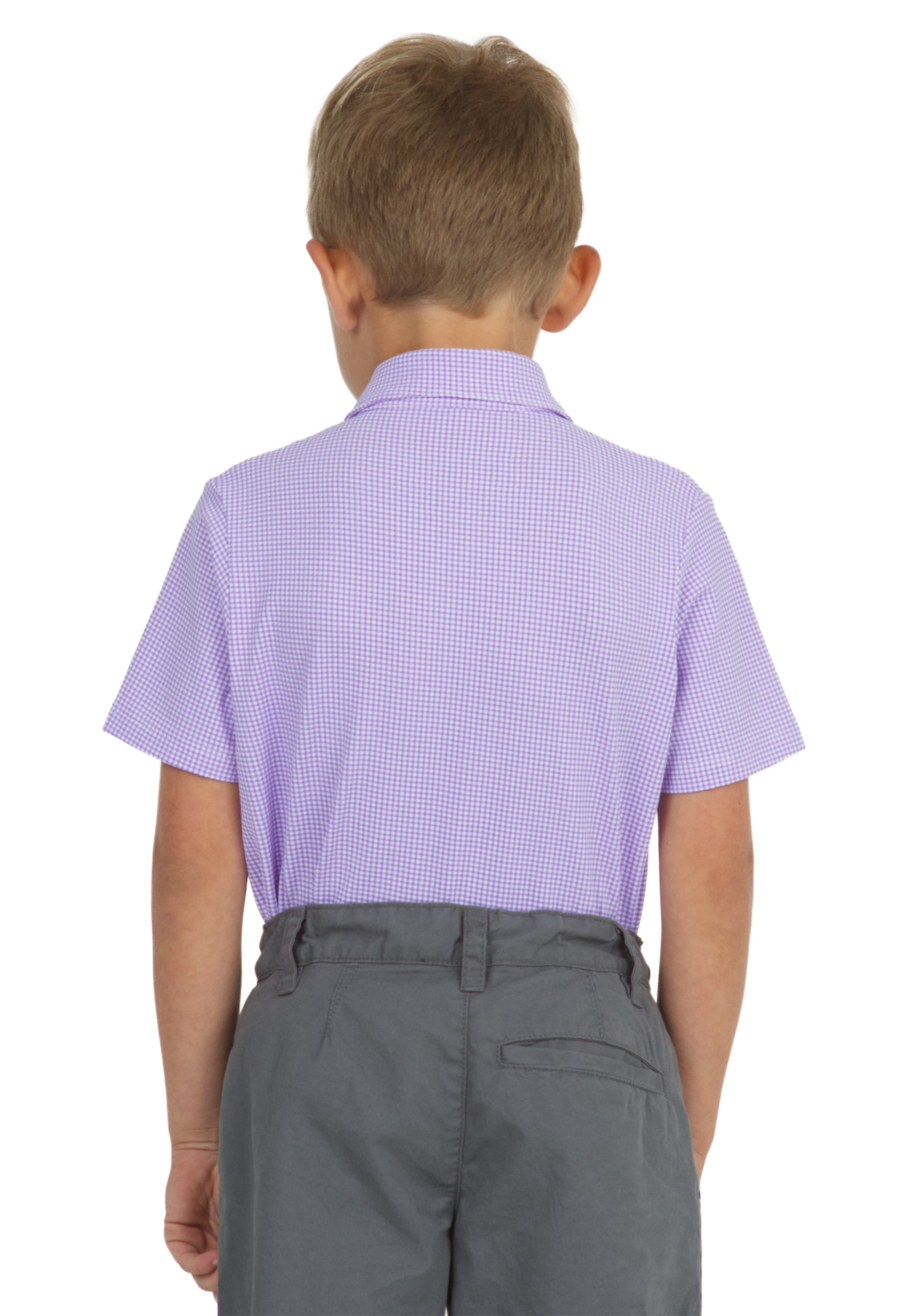 IBKÜL - Youth Mini Check Print Short Sleeve Polo - 94754B - Color: Lt. Violet/White