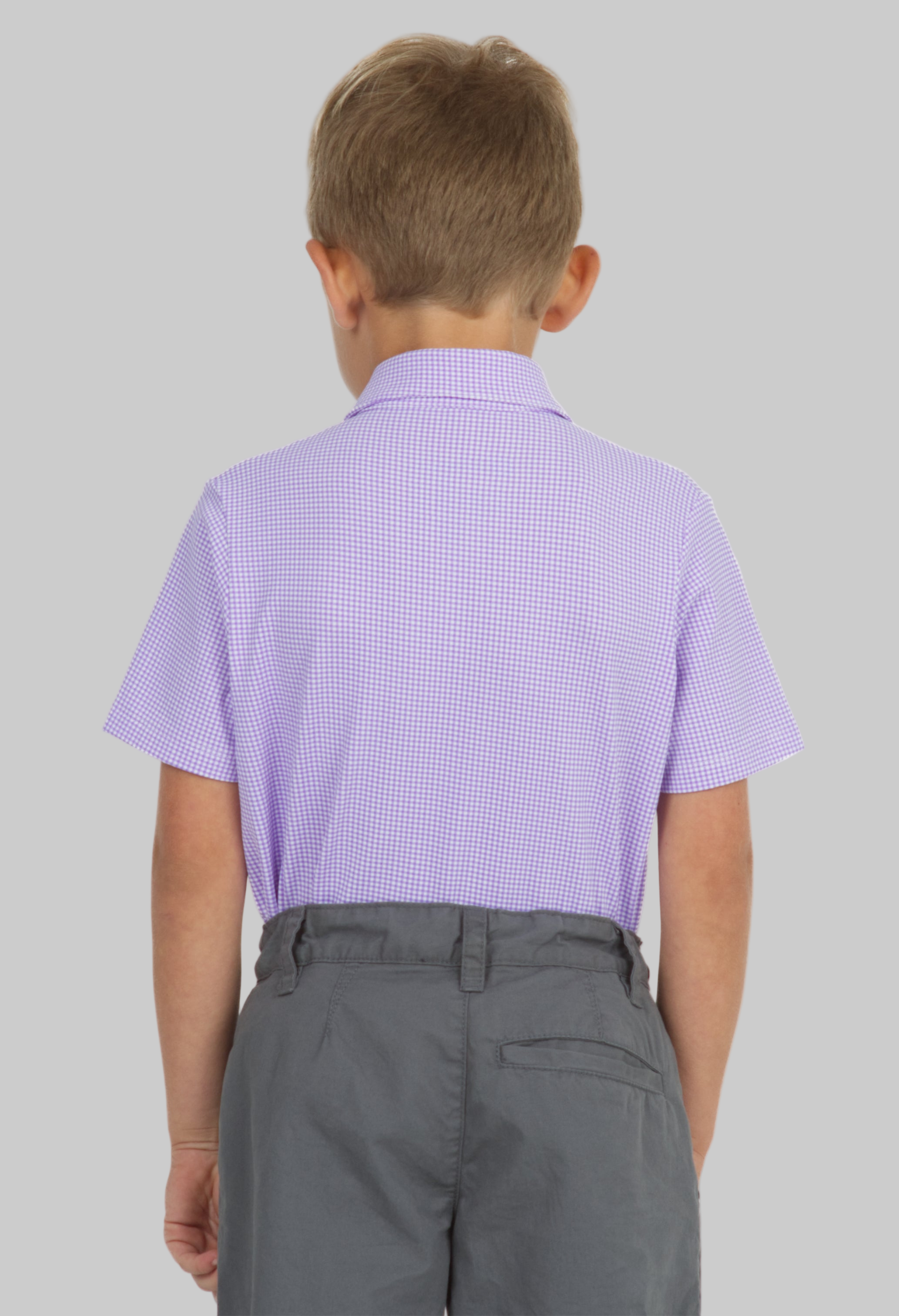 Youth Mini Check Print Short Sleeve Polo