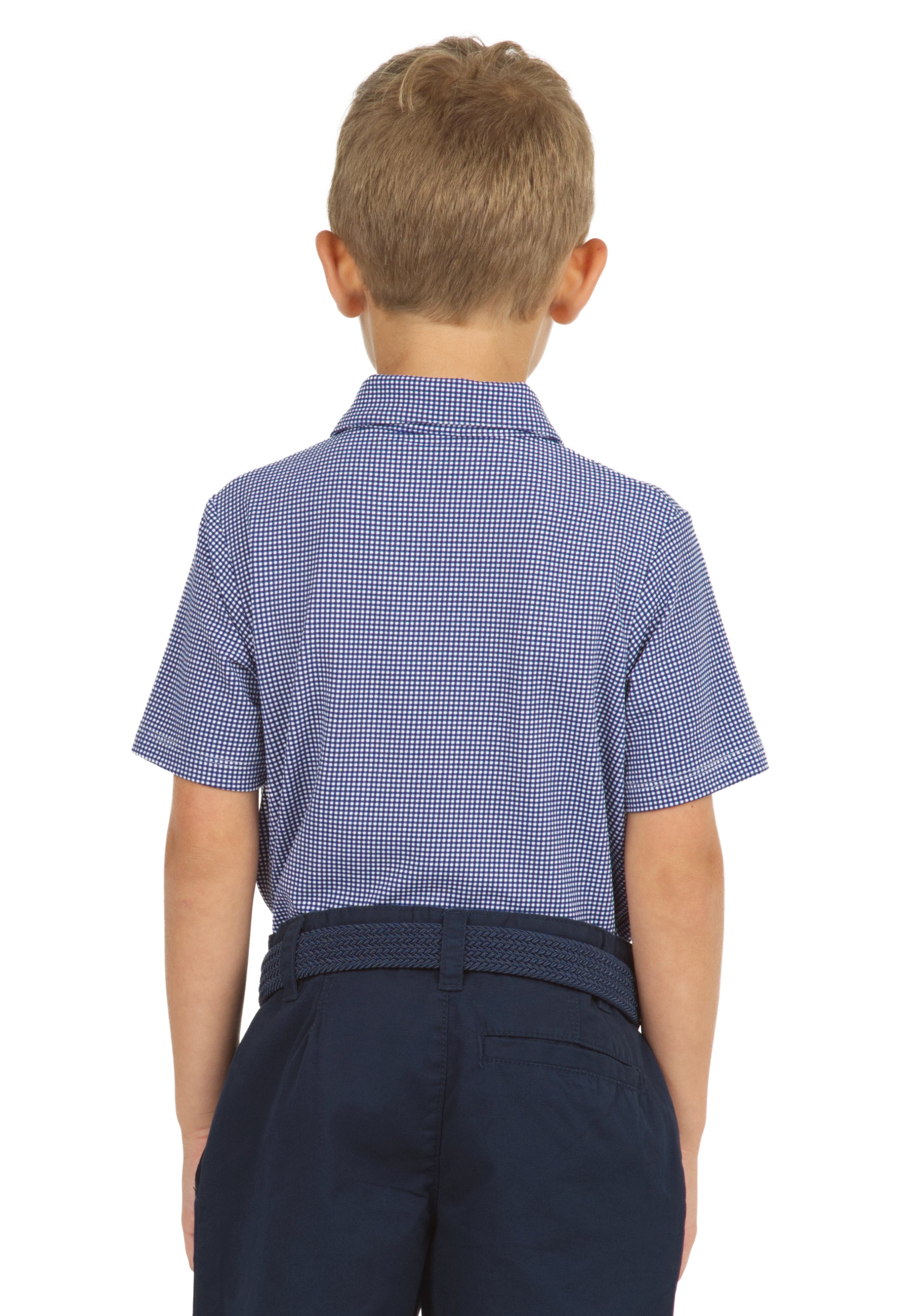 IBKÜL - Youth Mini Check Print Short Sleeve Polo - 94754B - Color: Navy/White