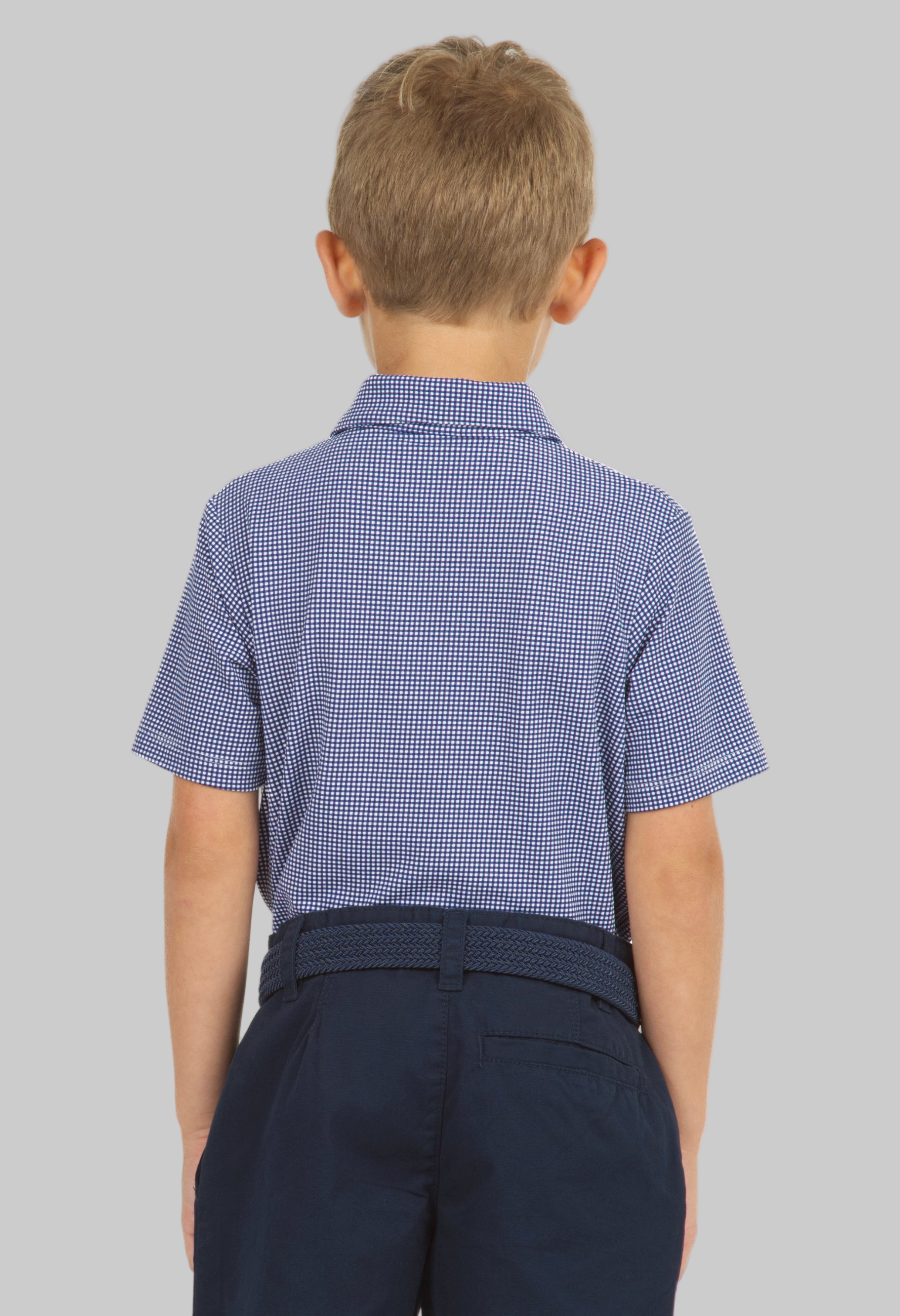 Youth Mini Check Print Short Sleeve Polo