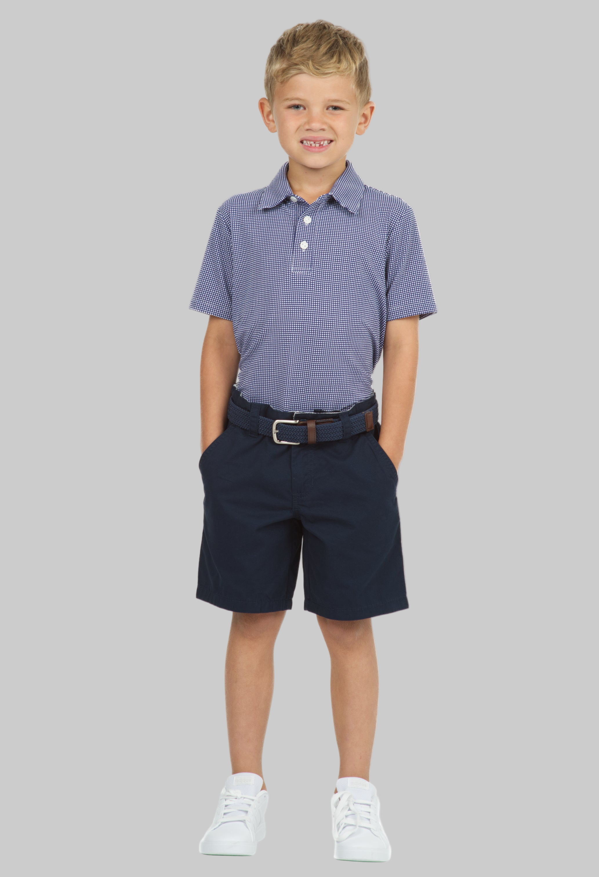Youth Mini Check Print Short Sleeve Polo
