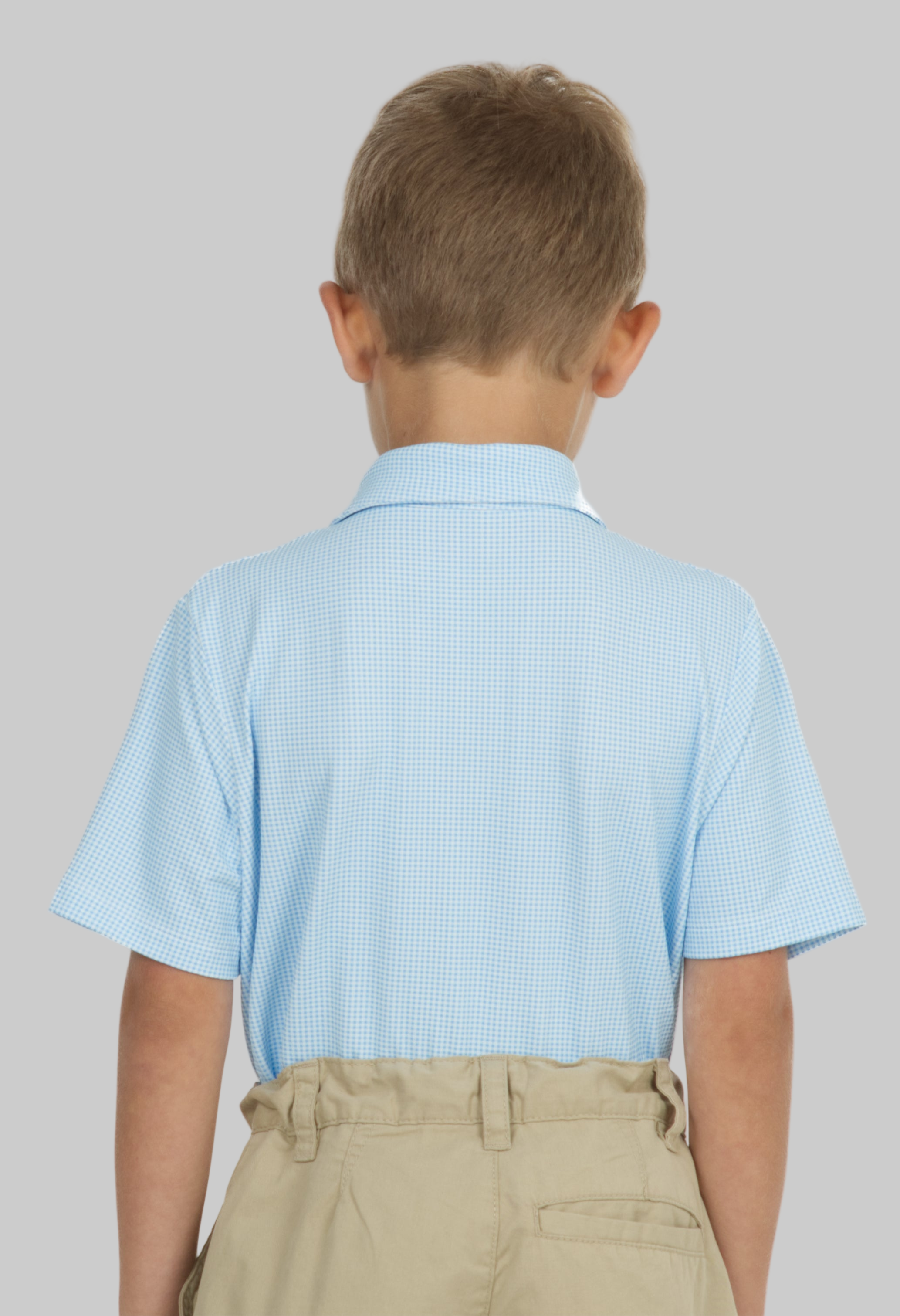 Youth Mini Check Print Short Sleeve Polo