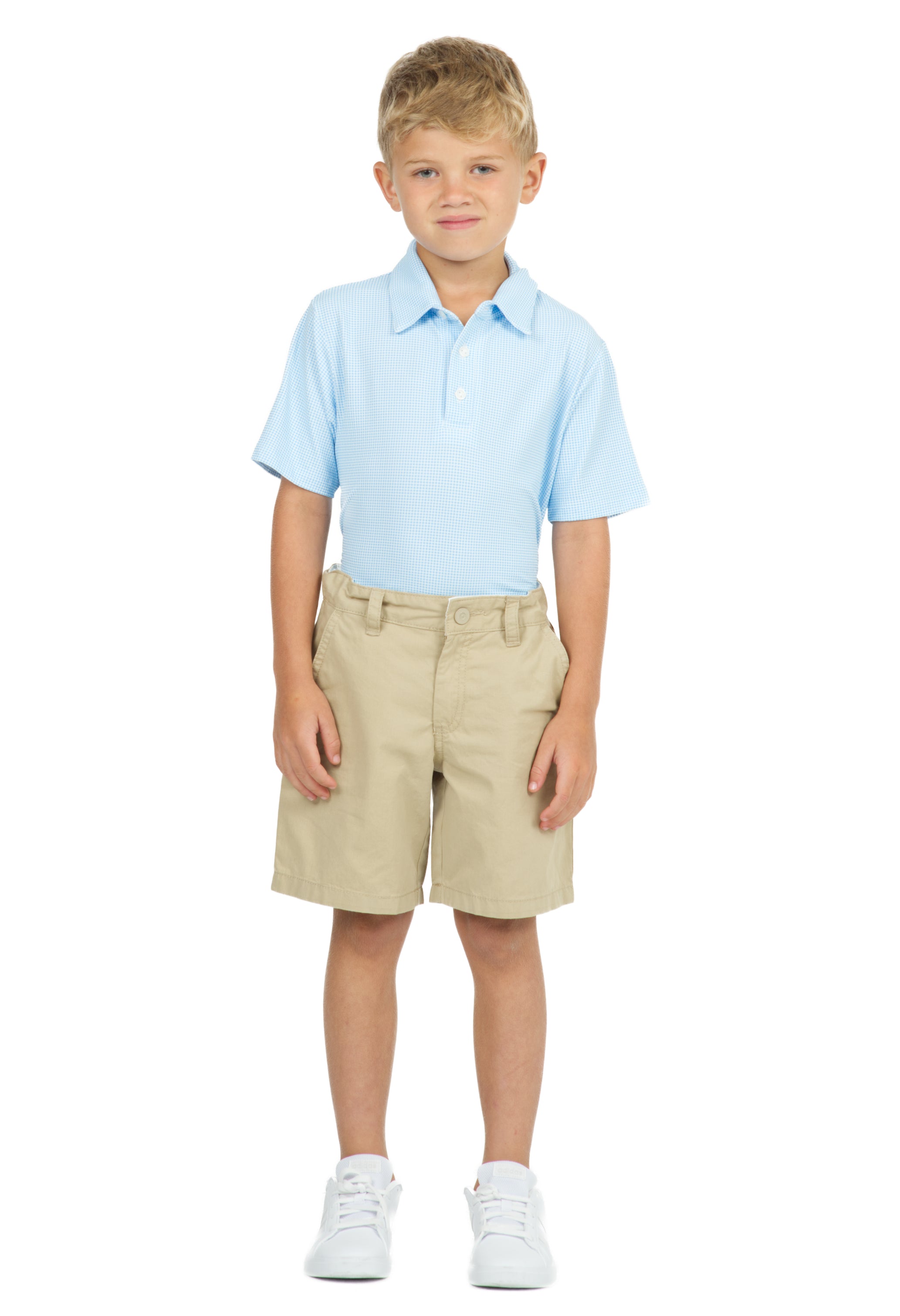 IBKÜL - Youth Mini Check Print Short Sleeve Polo - 94754B - Color: Peri/White