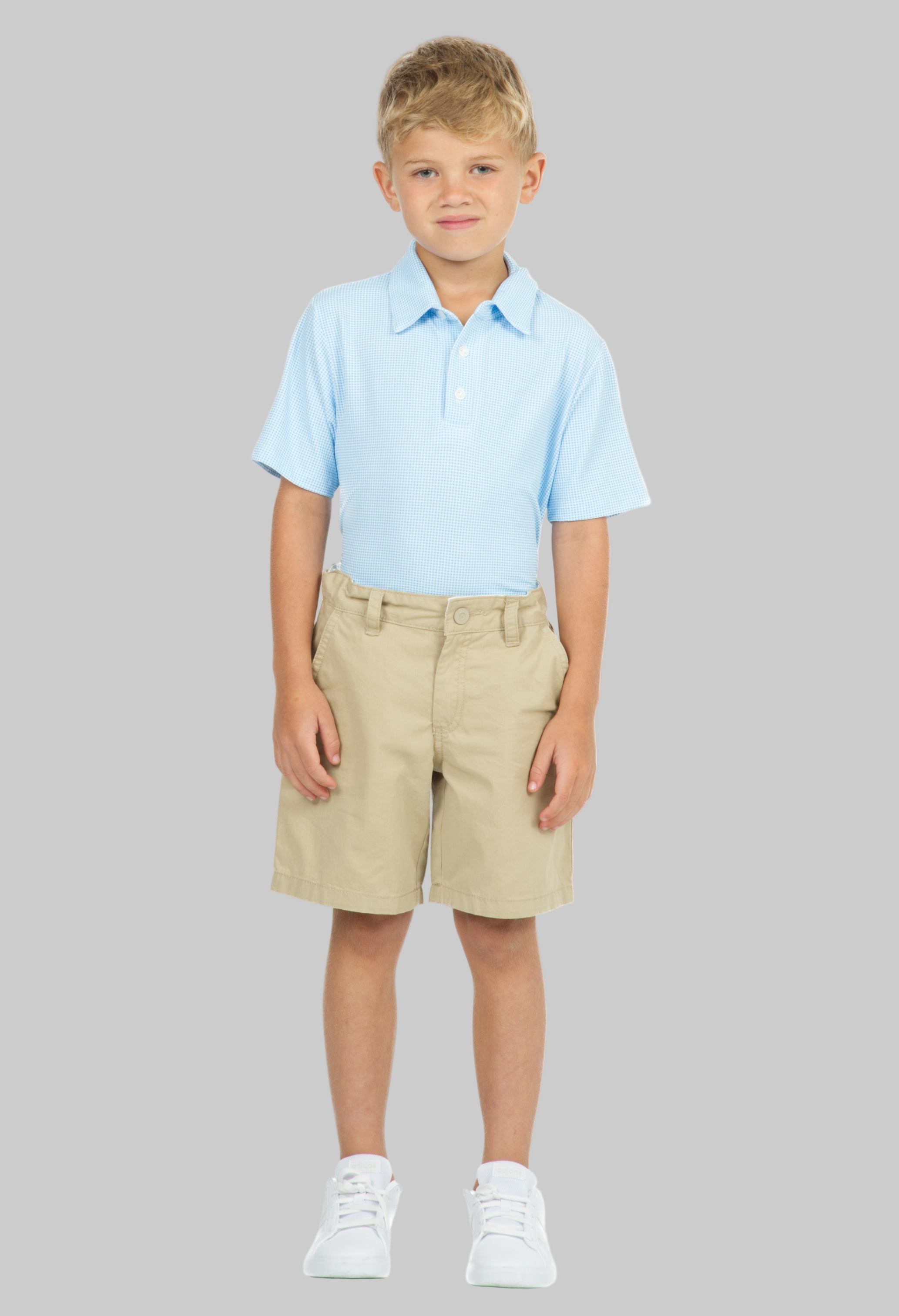 Youth Mini Check Print Short Sleeve Polo
