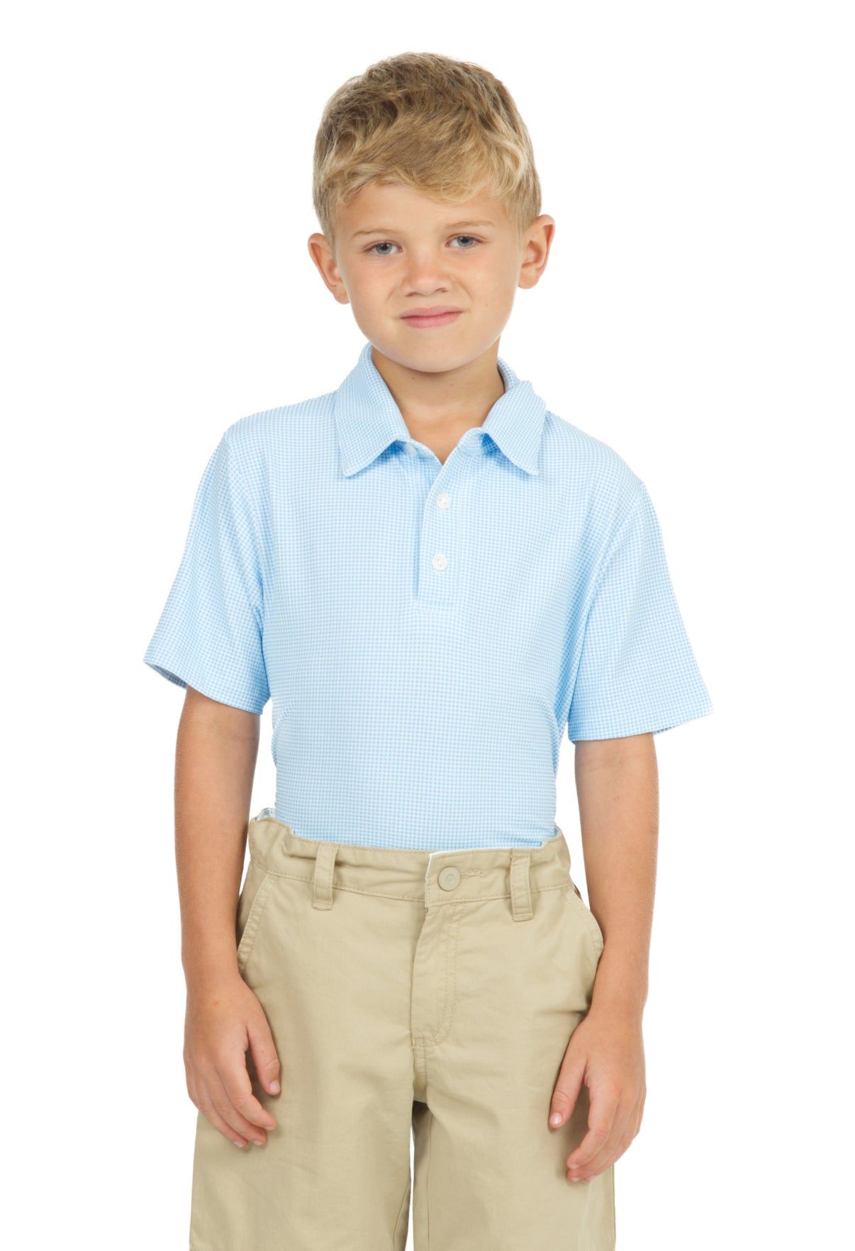 IBKÜL - Youth Mini Check Print Short Sleeve Polo - 94754B - Color: Peri/White