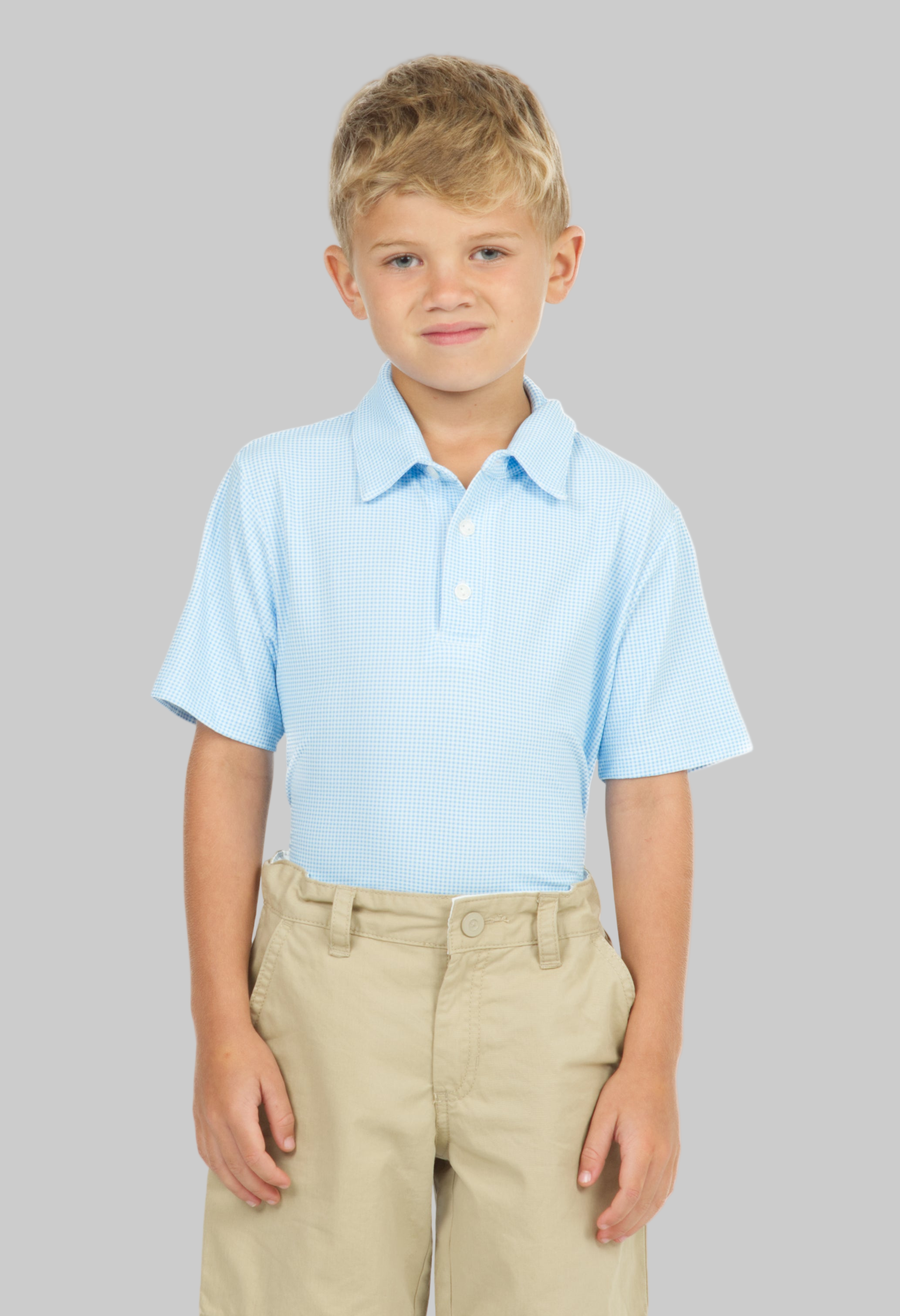 Youth Mini Check Print Short Sleeve Polo