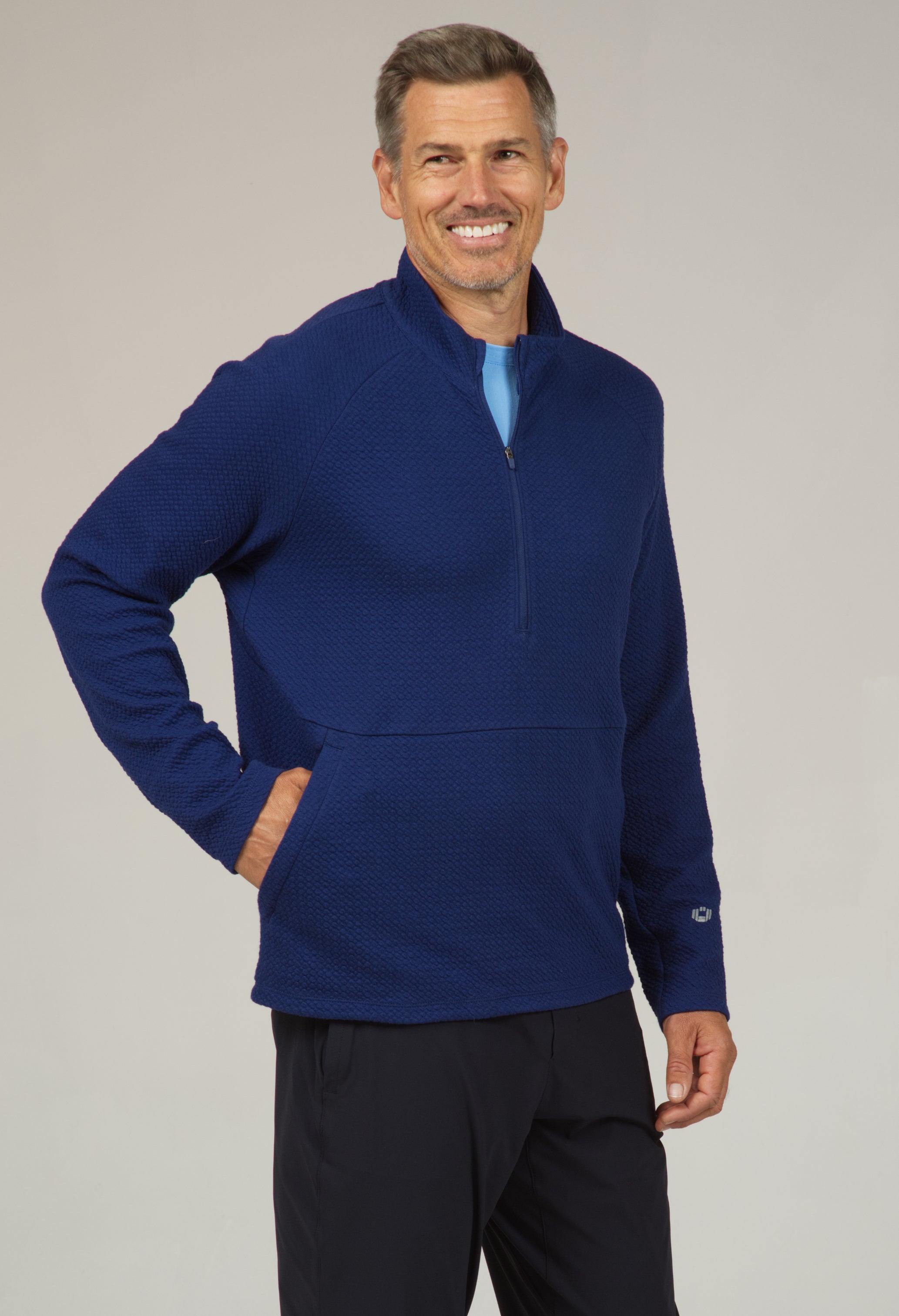Solid Popcorn Stitch Zip Mock Pullover