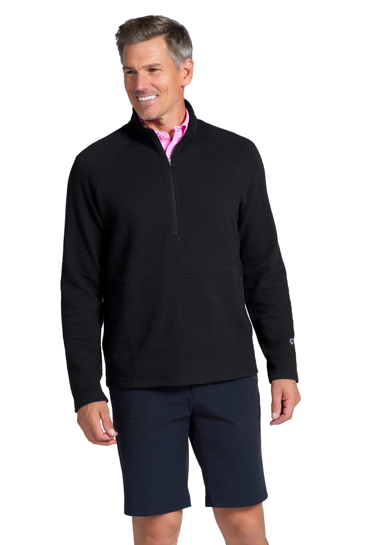 IBKÜL - Solid Popcorn Stitch Zip Mock Pullover - 95001 - Color: Black