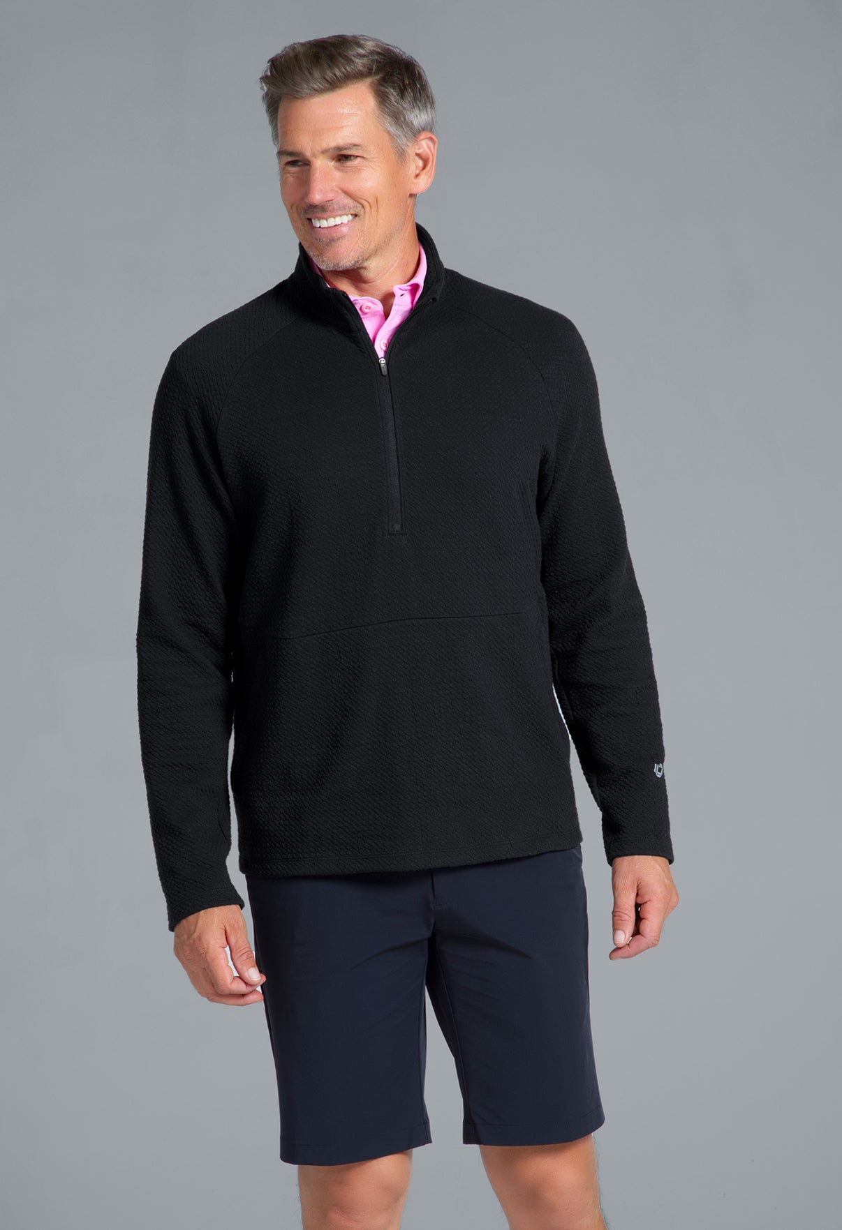 IBKÜL - Solid Popcorn Stitch Zip Mock Pullover - 95001 - Color: Black