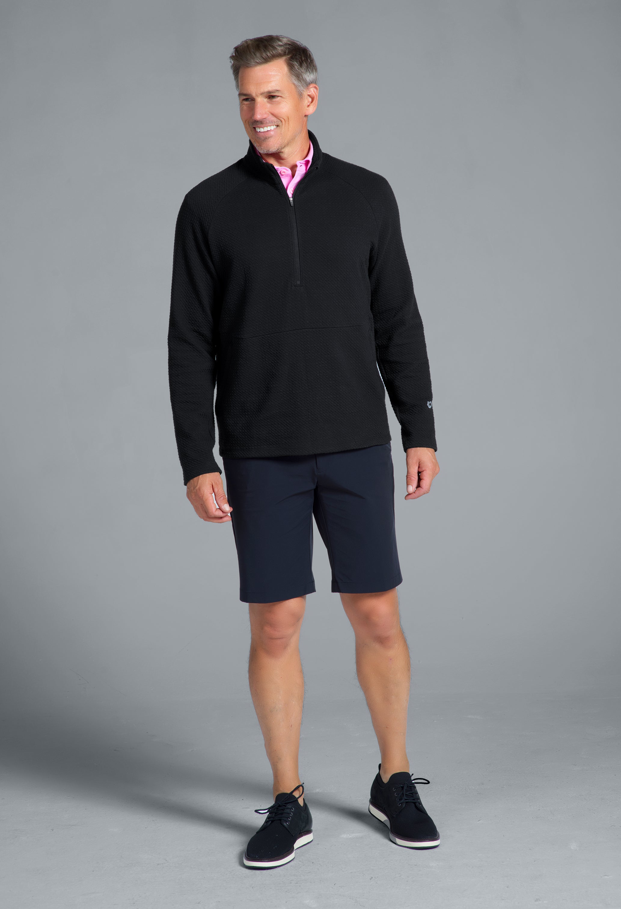 IBKÜL - Solid Popcorn Stitch Zip Mock Pullover - 95001 - Color: Black
