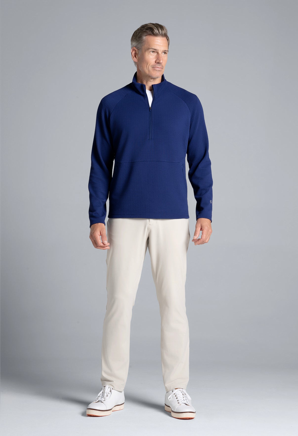 IBKÜL - Solid Popcorn Stitch Zip Mock Pullover - 95001 - Color: Navy