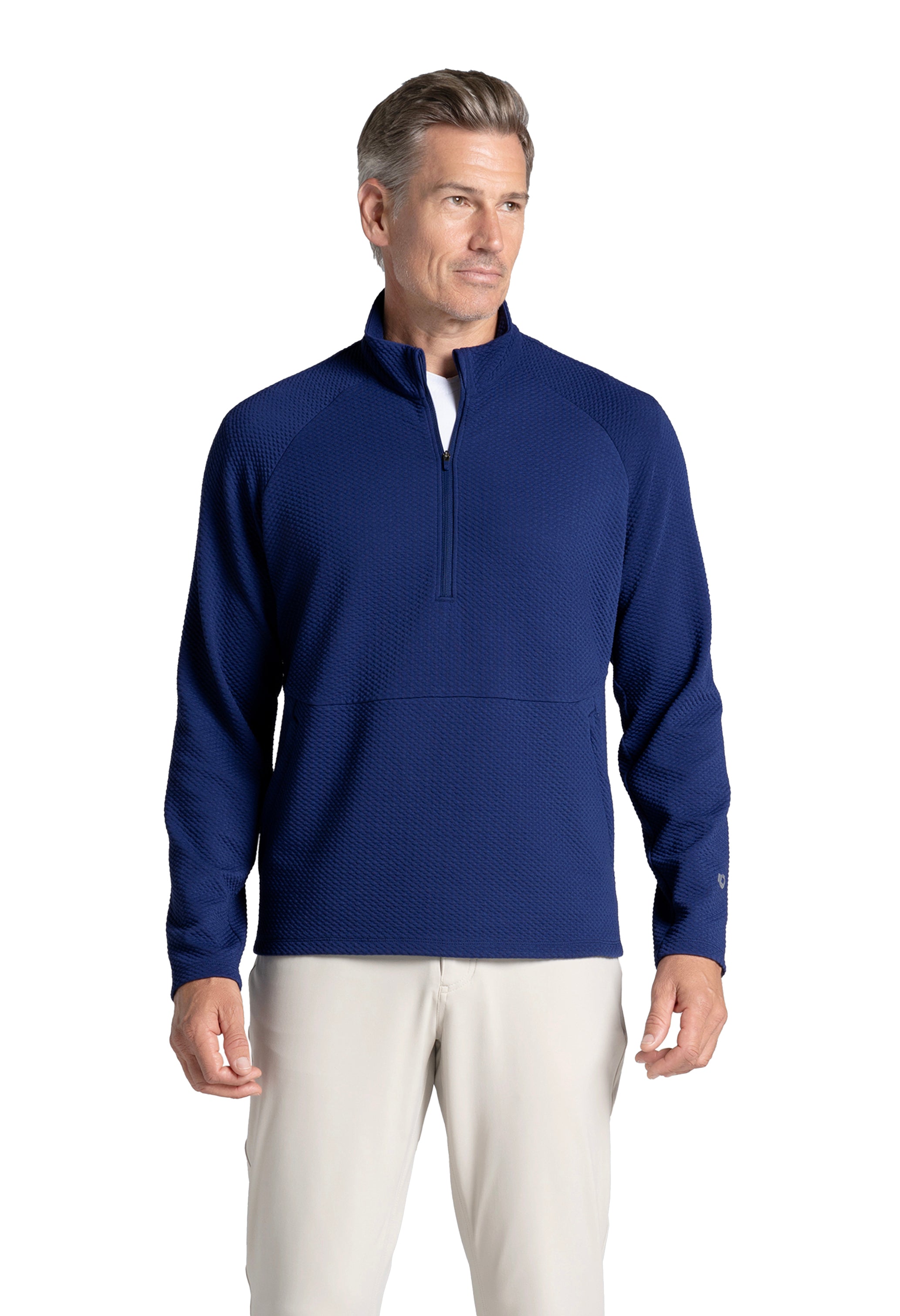 IBKÜL - Solid Popcorn Stitch Zip Mock Pullover - 95001 - Color: Navy