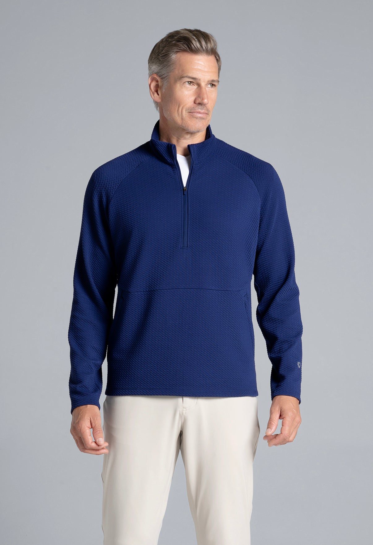IBKÜL - Solid Popcorn Stitch Zip Mock Pullover - 95001 - Color: Navy