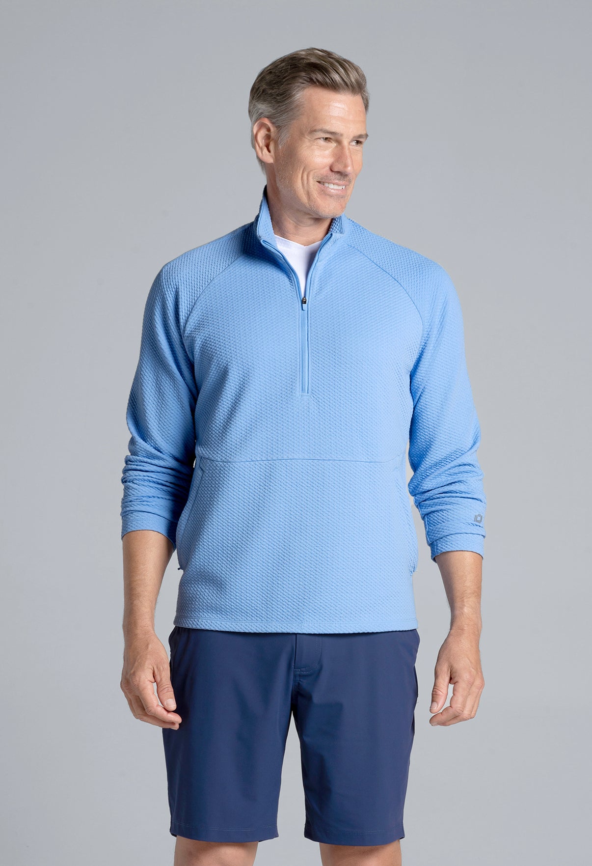 IBKÜL - Solid Popcorn Stitch Zip Mock Pullover - 95001 - Color: Peri