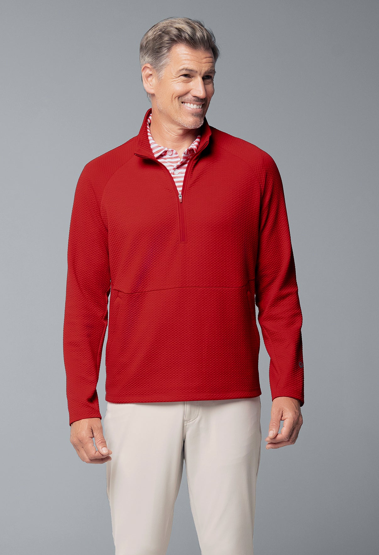 IBKÜL - Solid Popcorn Stitch Zip Mock Pullover - 95001 - Color: Red
