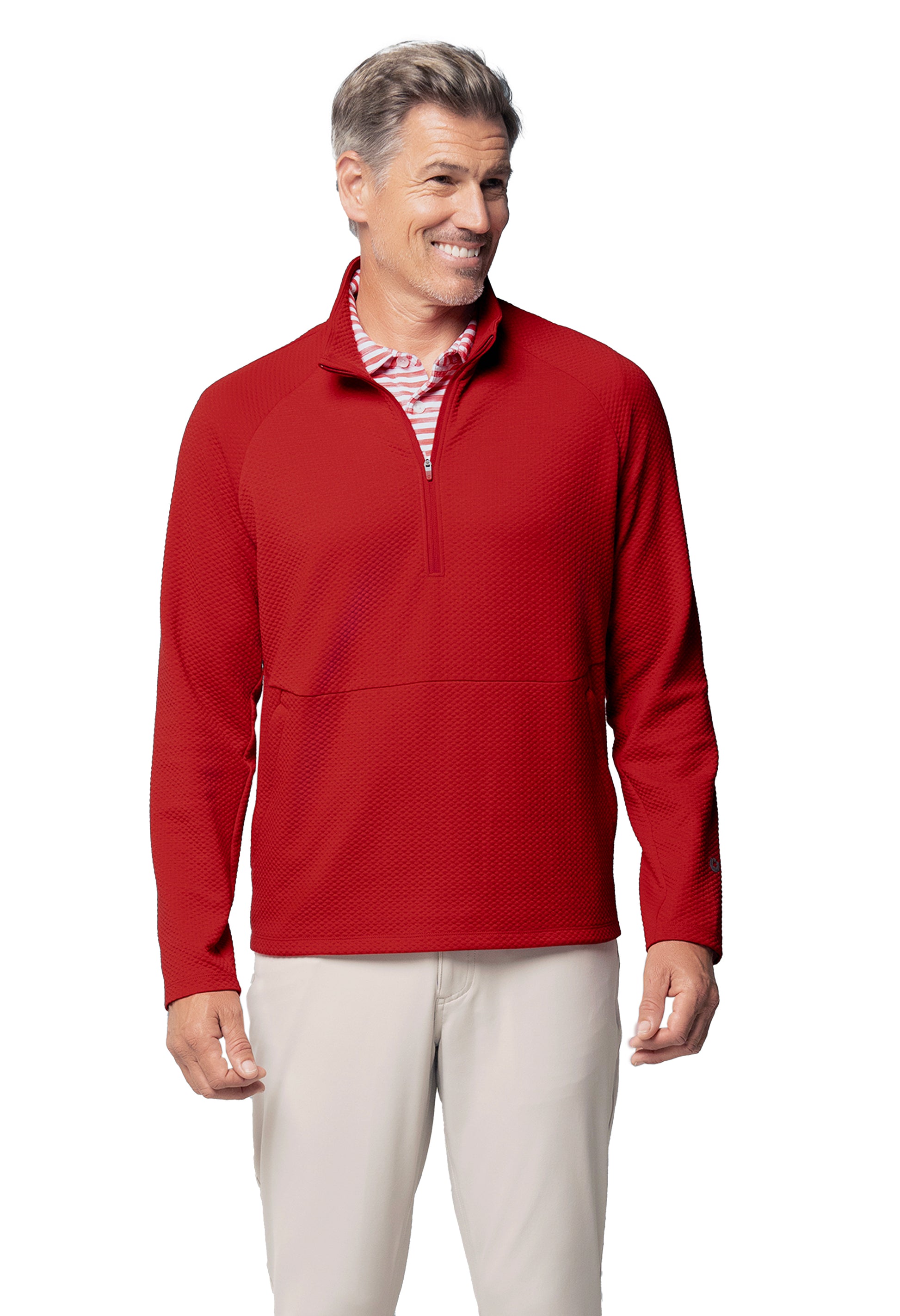 IBKÜL - Solid Popcorn Stitch Zip Mock Pullover - 95001 - Color: Red