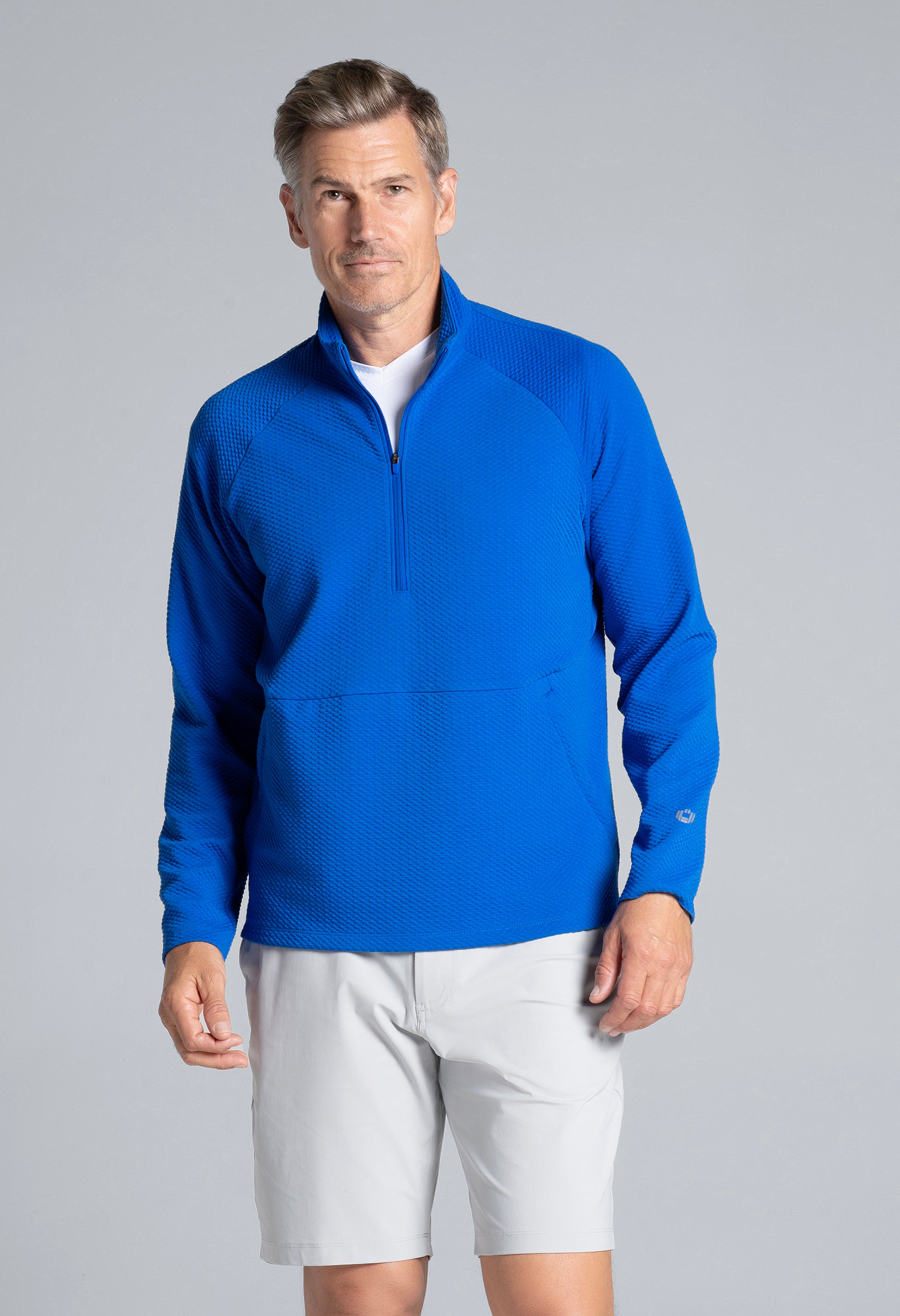 IBKÜL - Solid Popcorn Stitch Zip Mock Pullover - 95001 - Color: Royal