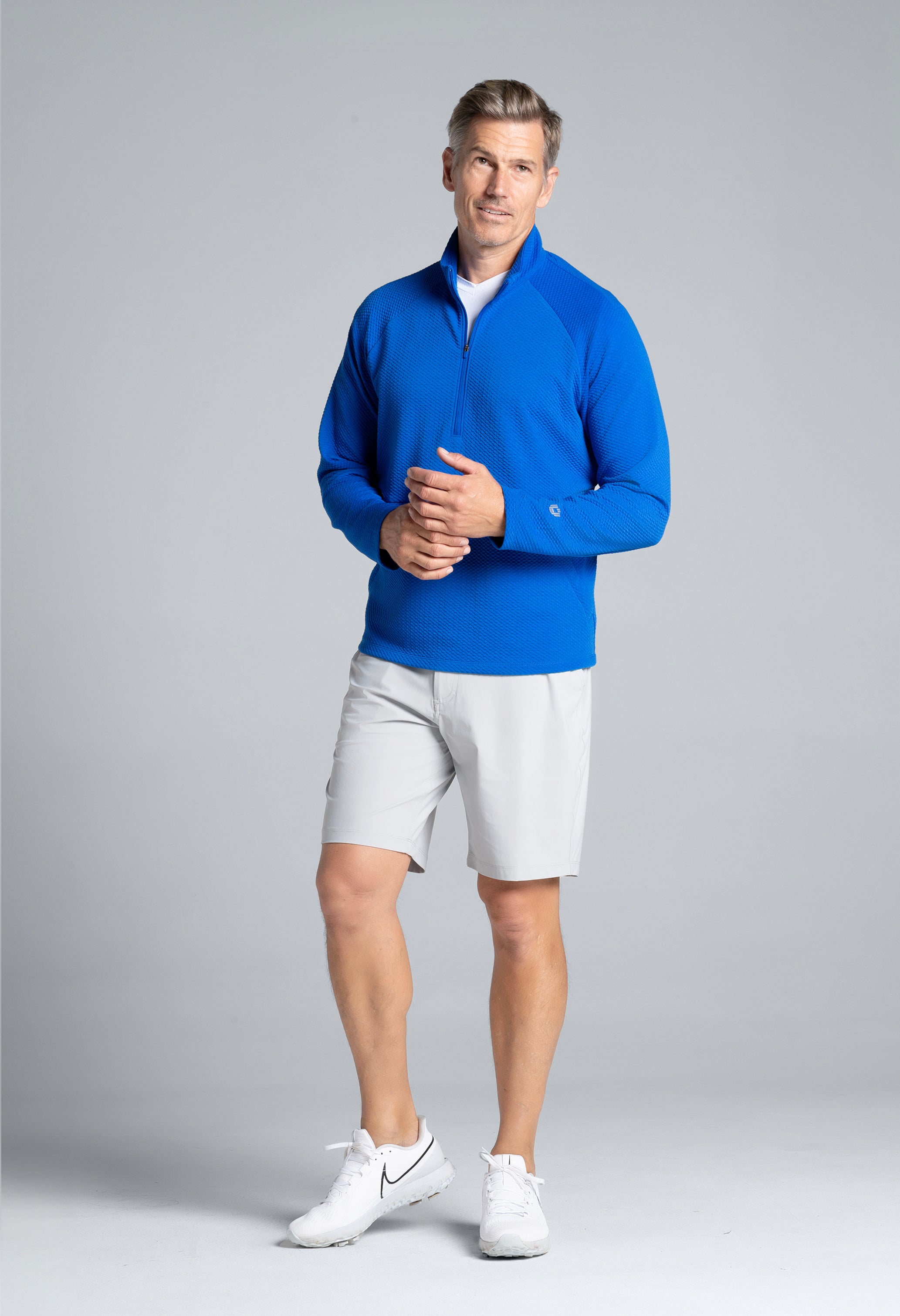 IBKÜL - Solid Popcorn Stitch Zip Mock Pullover - 95001 - Color: Royal