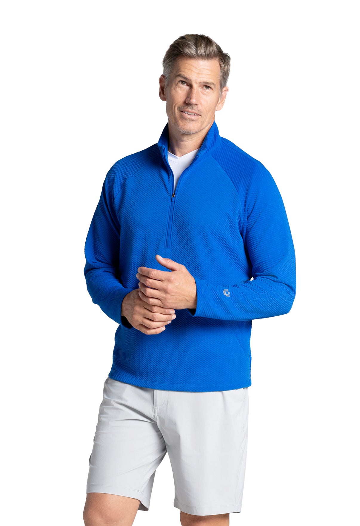 IBKÜL - Solid Popcorn Stitch Zip Mock Pullover - 95001 - Color: Royal
