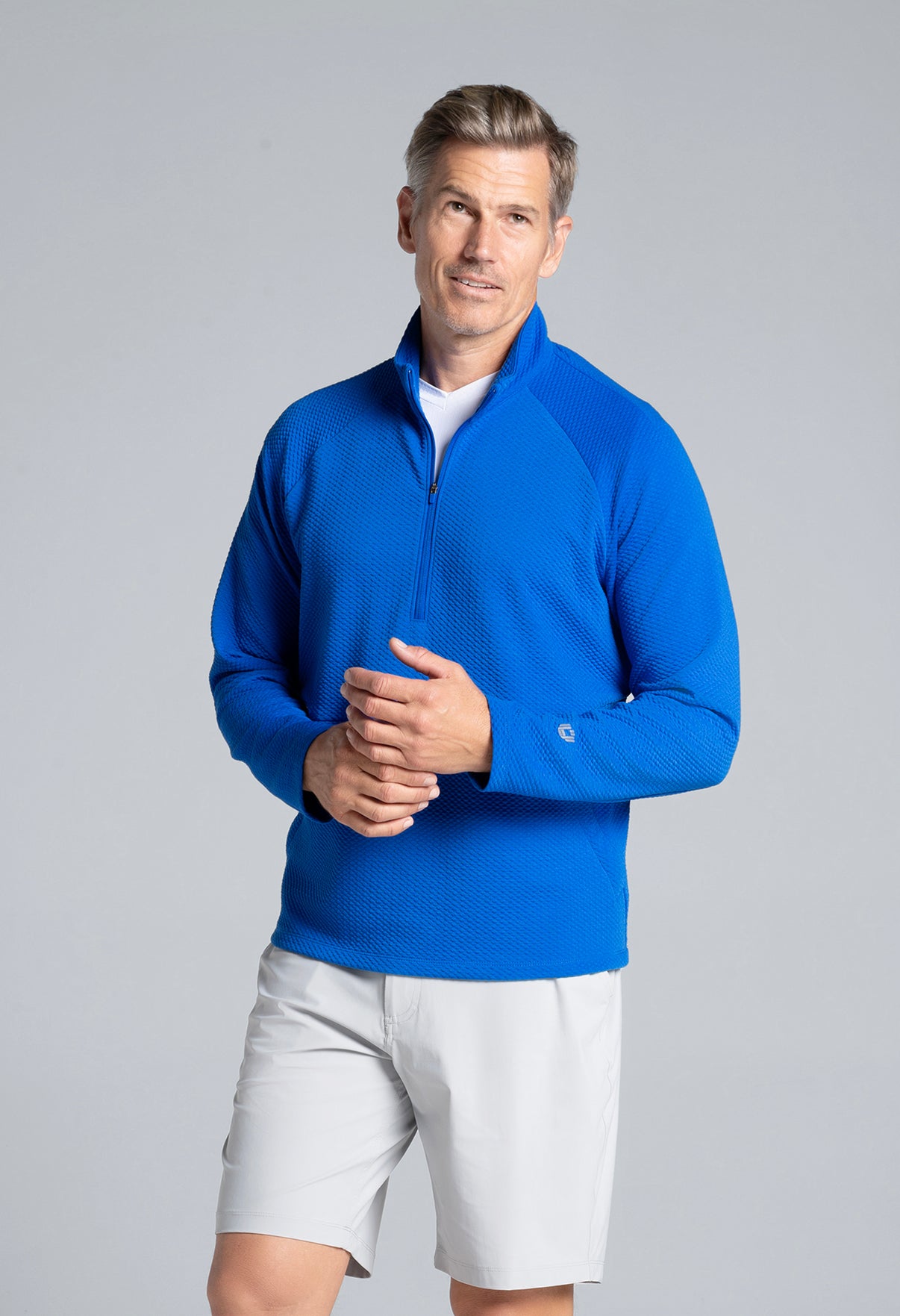 IBKÜL - Solid Popcorn Stitch Zip Mock Pullover - 95001 - Color: Royal