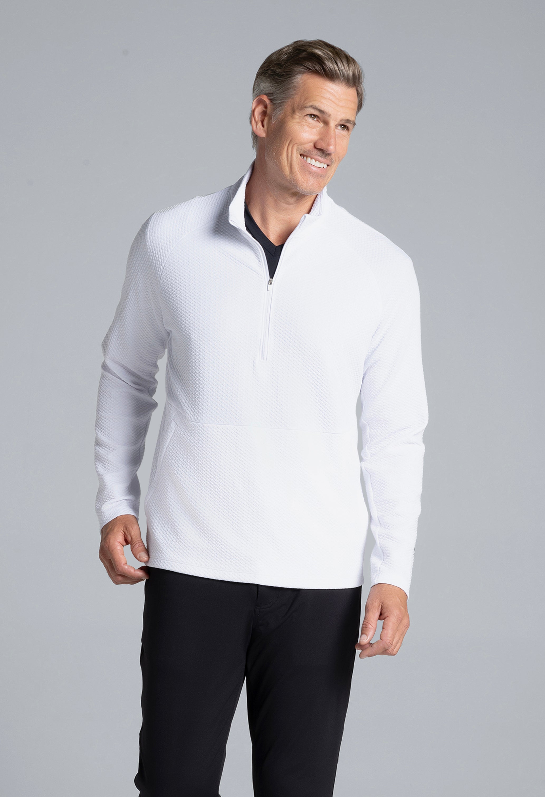 Solid Popcorn Stitch Zip Mock Pullover 2.0