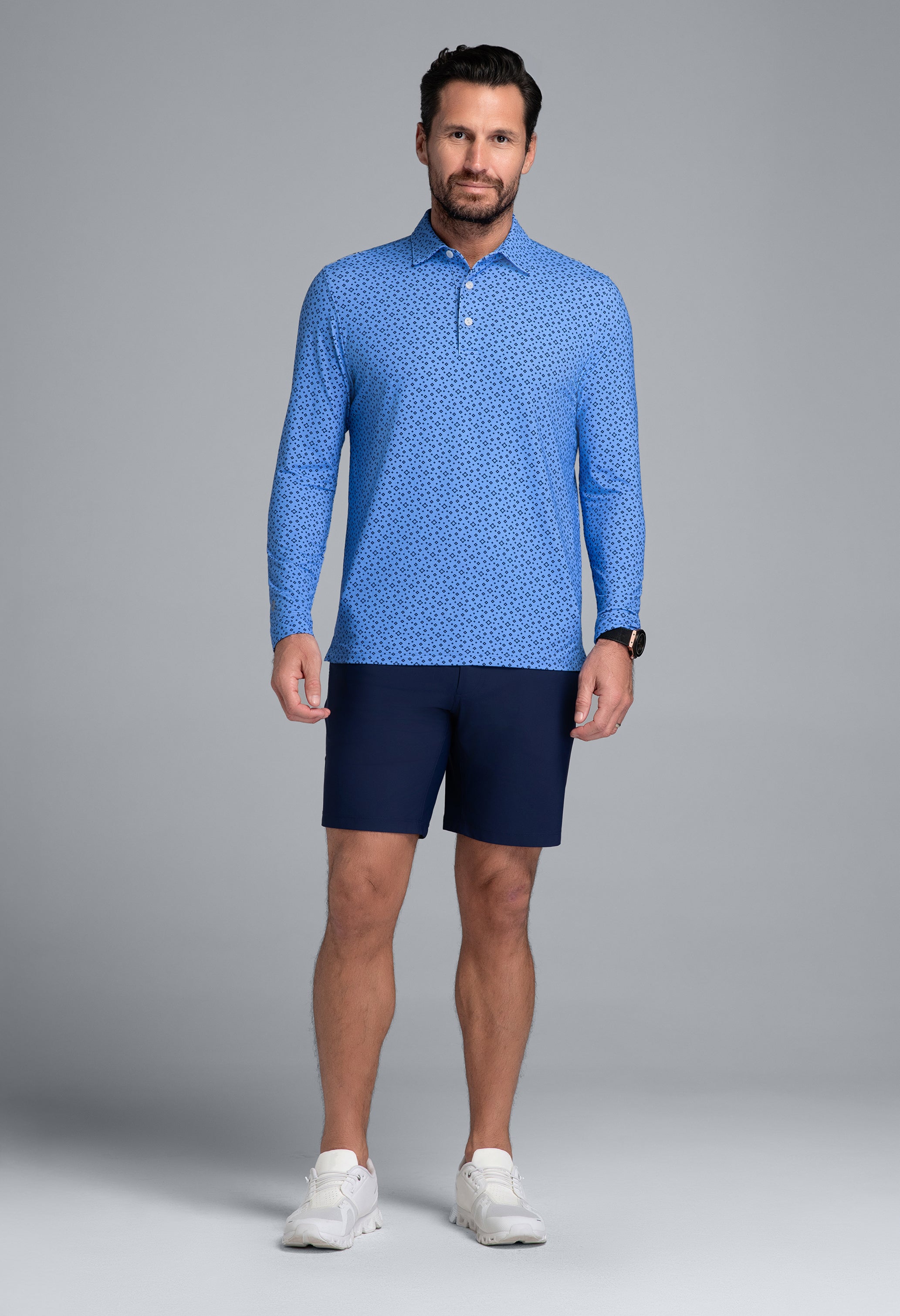 IBKÜL - Twinkle Twinkle Print Long Sleeve Polo (Modern Fit) - Color: Peri/Ink