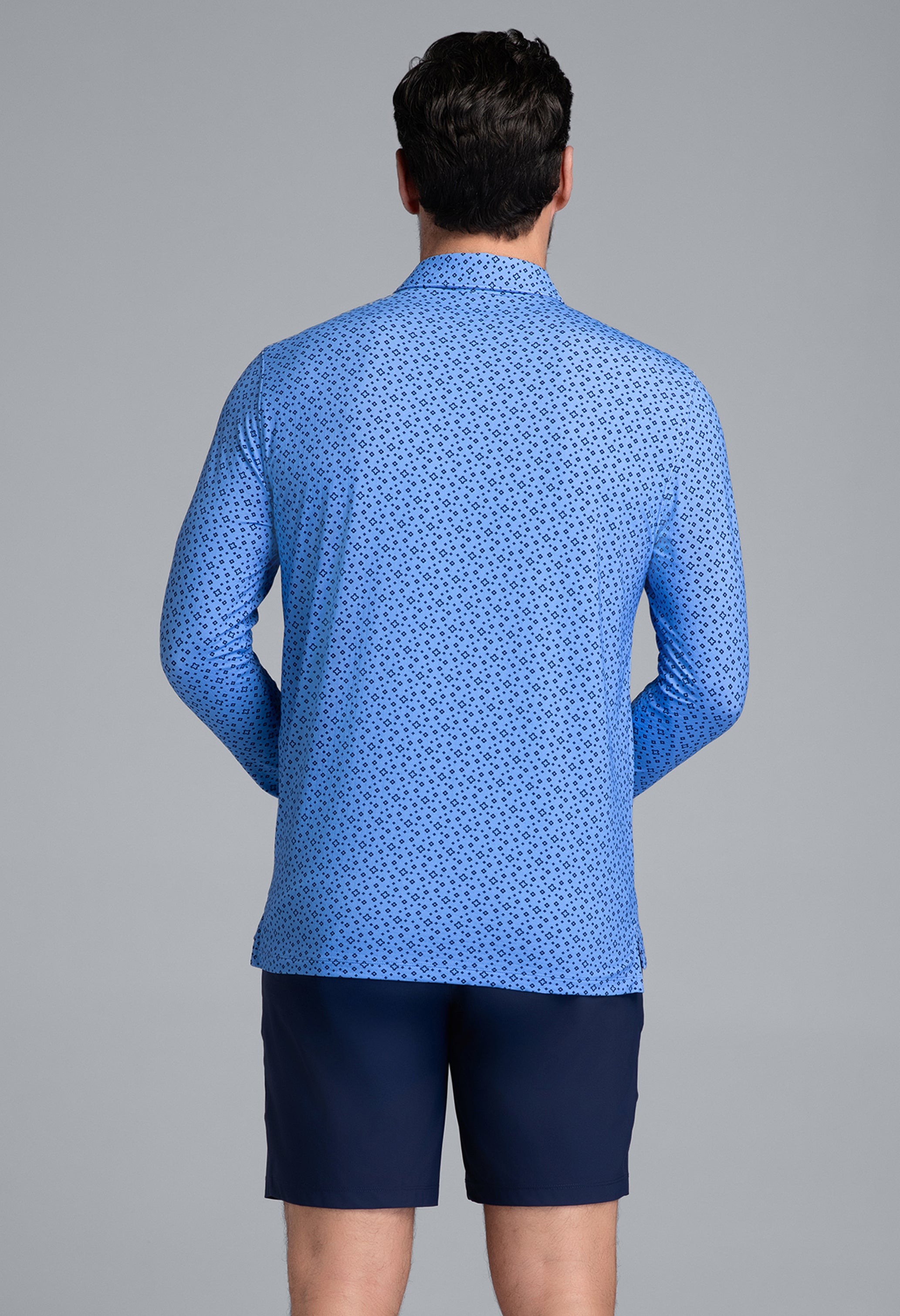 IBKÜL - Twinkle Twinkle Print Long Sleeve Polo (Modern Fit) - Color: Peri/Ink