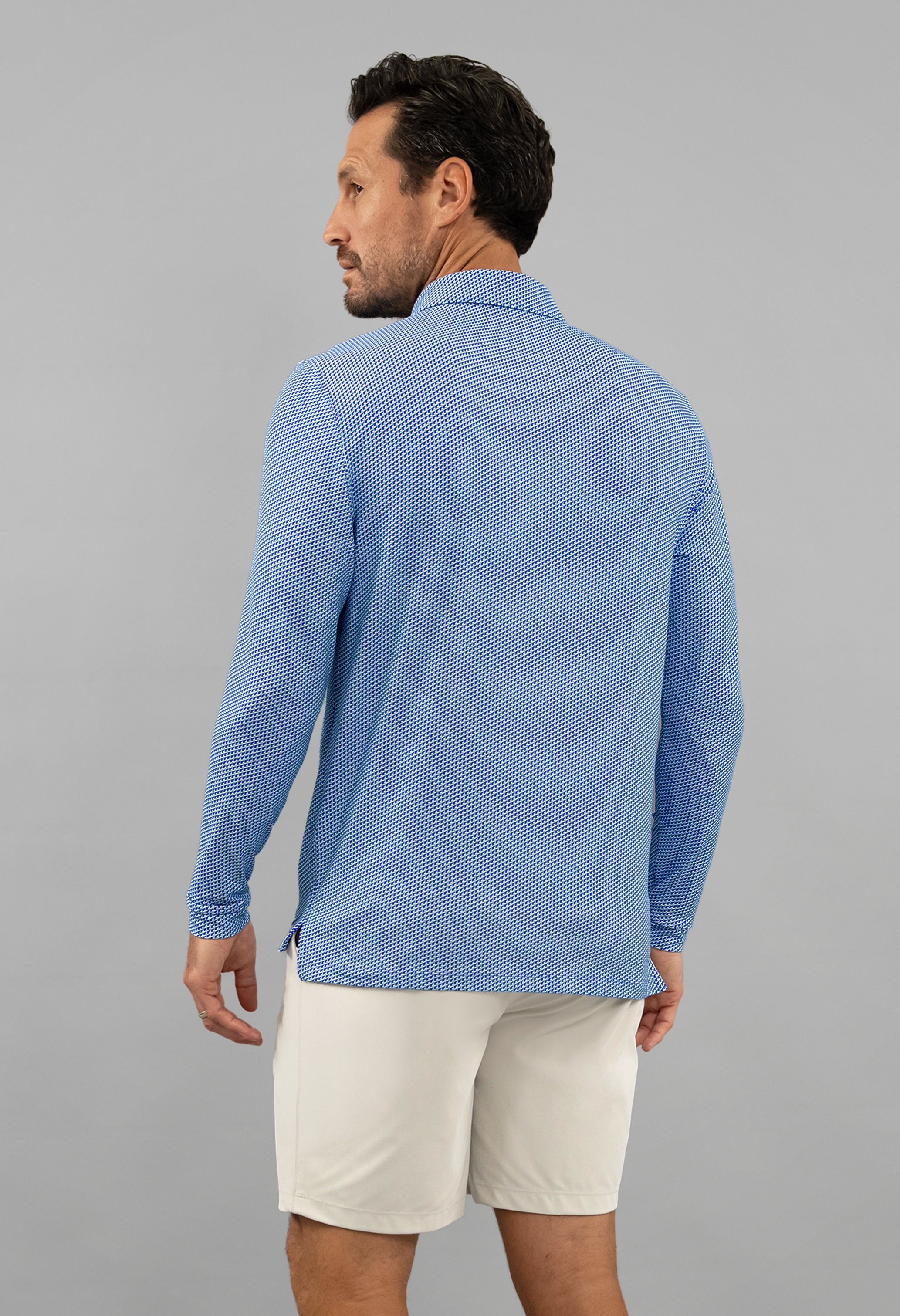 IBKÜL - Cube Art Long Sleeve Polo - Color: White/Pool Party/Royal