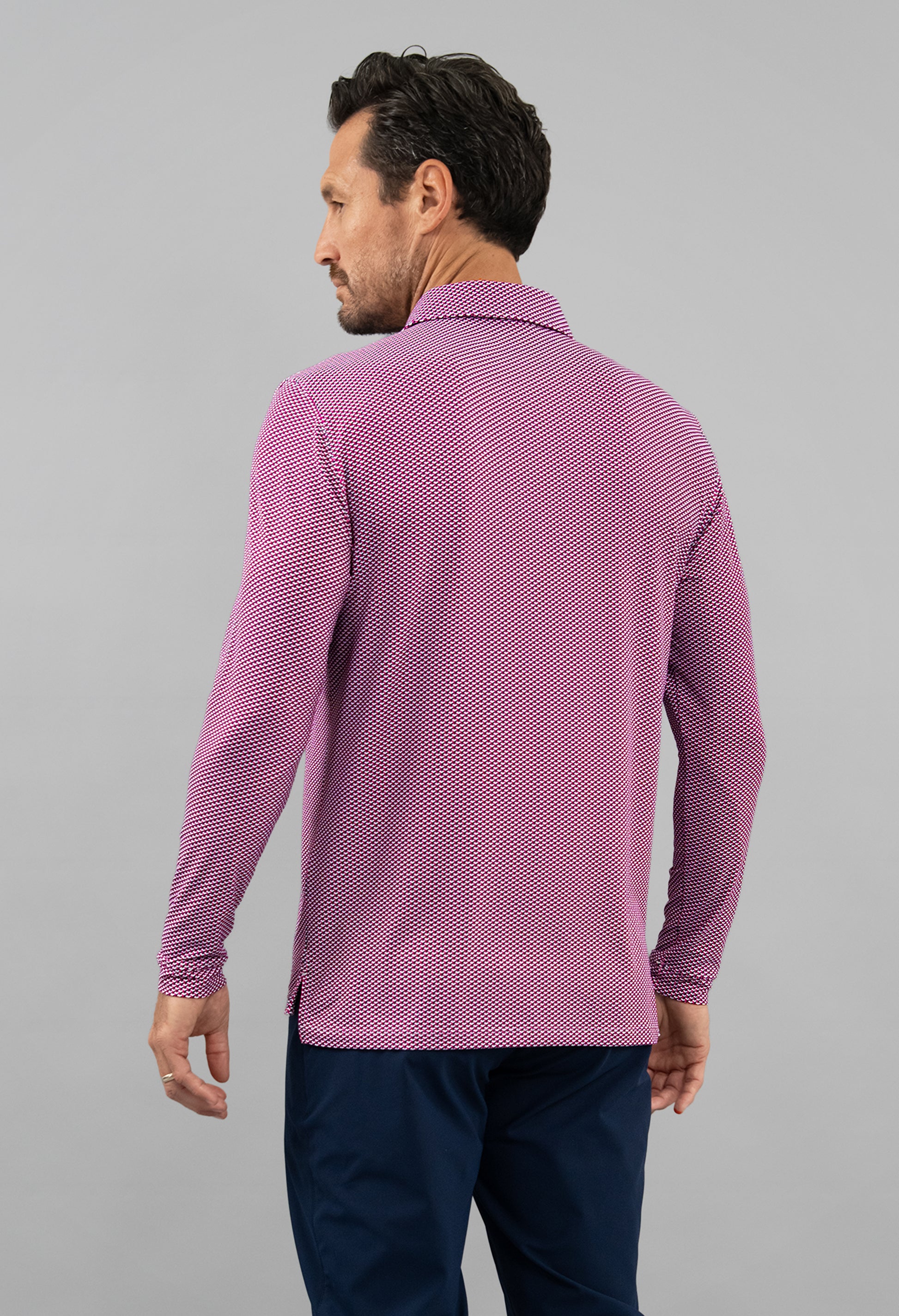IBKÜL - Cube Art Long Sleeve Polo - Color: White/Rose/C.Navy