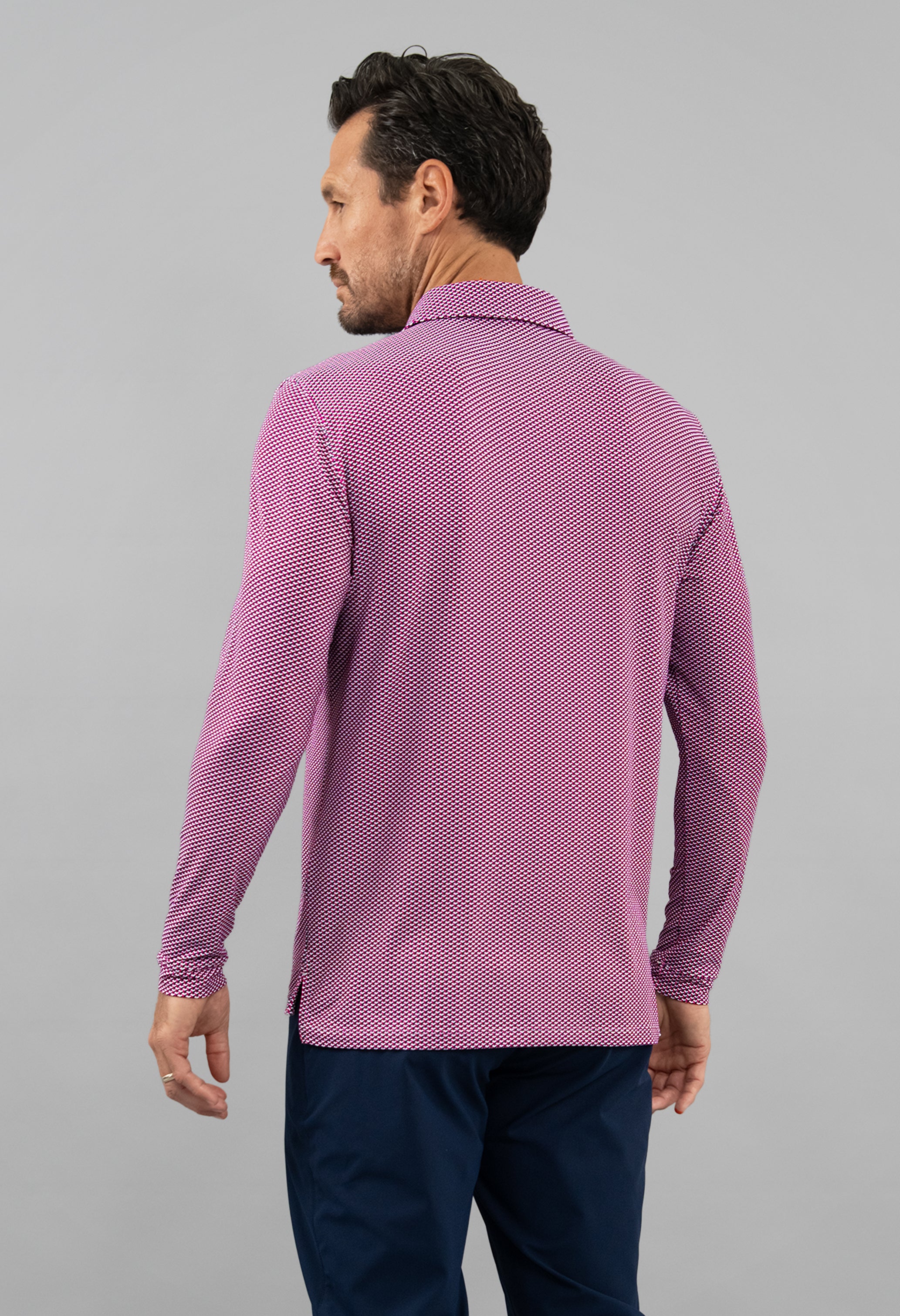 IBKÜL - Cube Art Long Sleeve Polo - Color: White/Rose/C.Navy