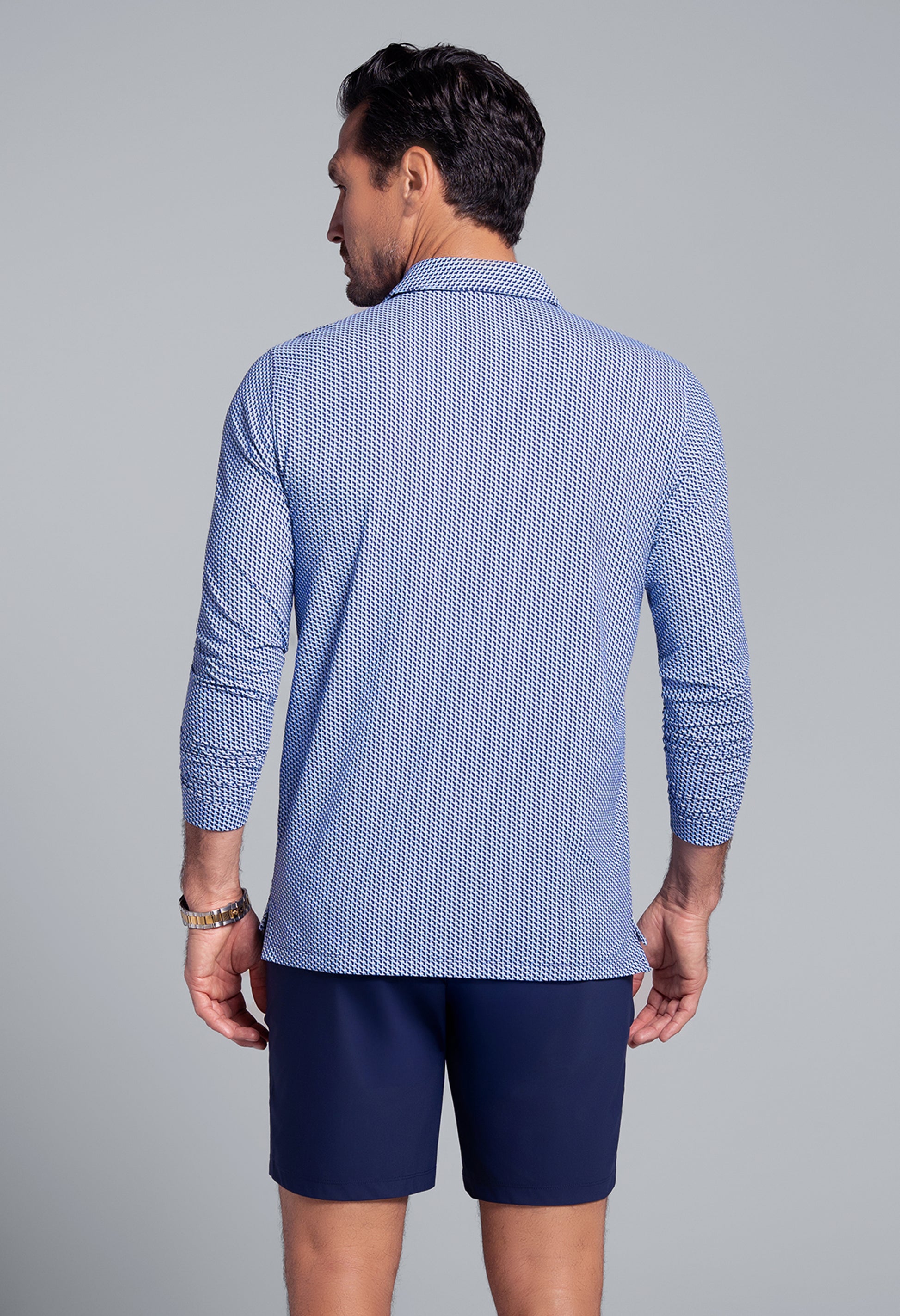 IBKÜL - Cube Art Long Sleeve Polo - Color: Ink/Peri