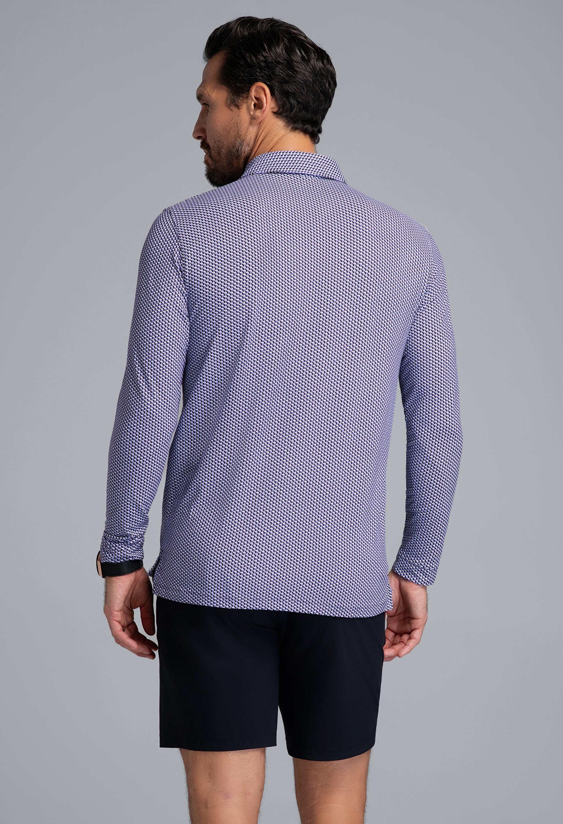 IBKÜL - Cube Art Long Sleeve Polo - Color: Lavender/Black
