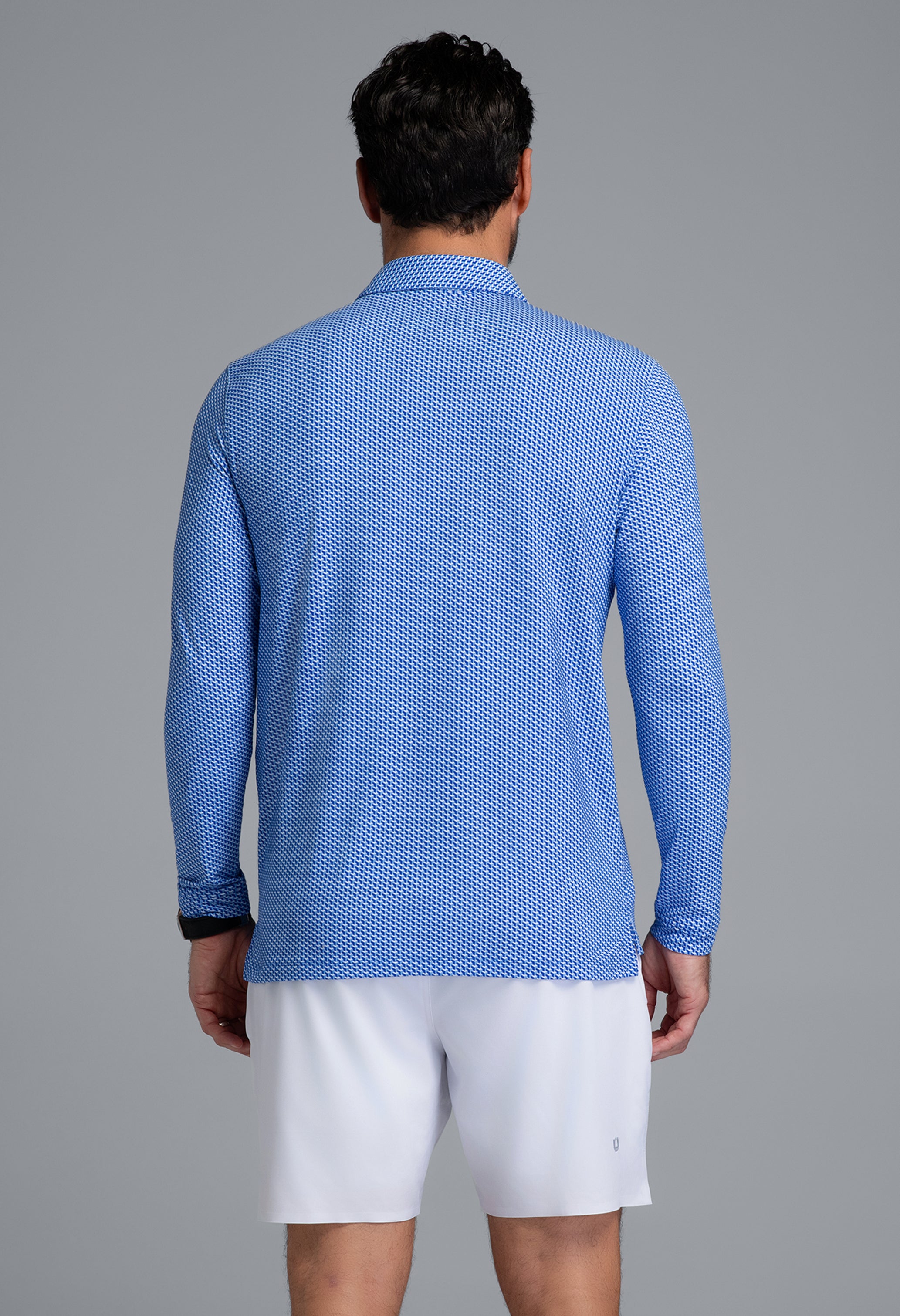 IBKÜL - Cube Art Long Sleeve Polo - Color: White/Royal
