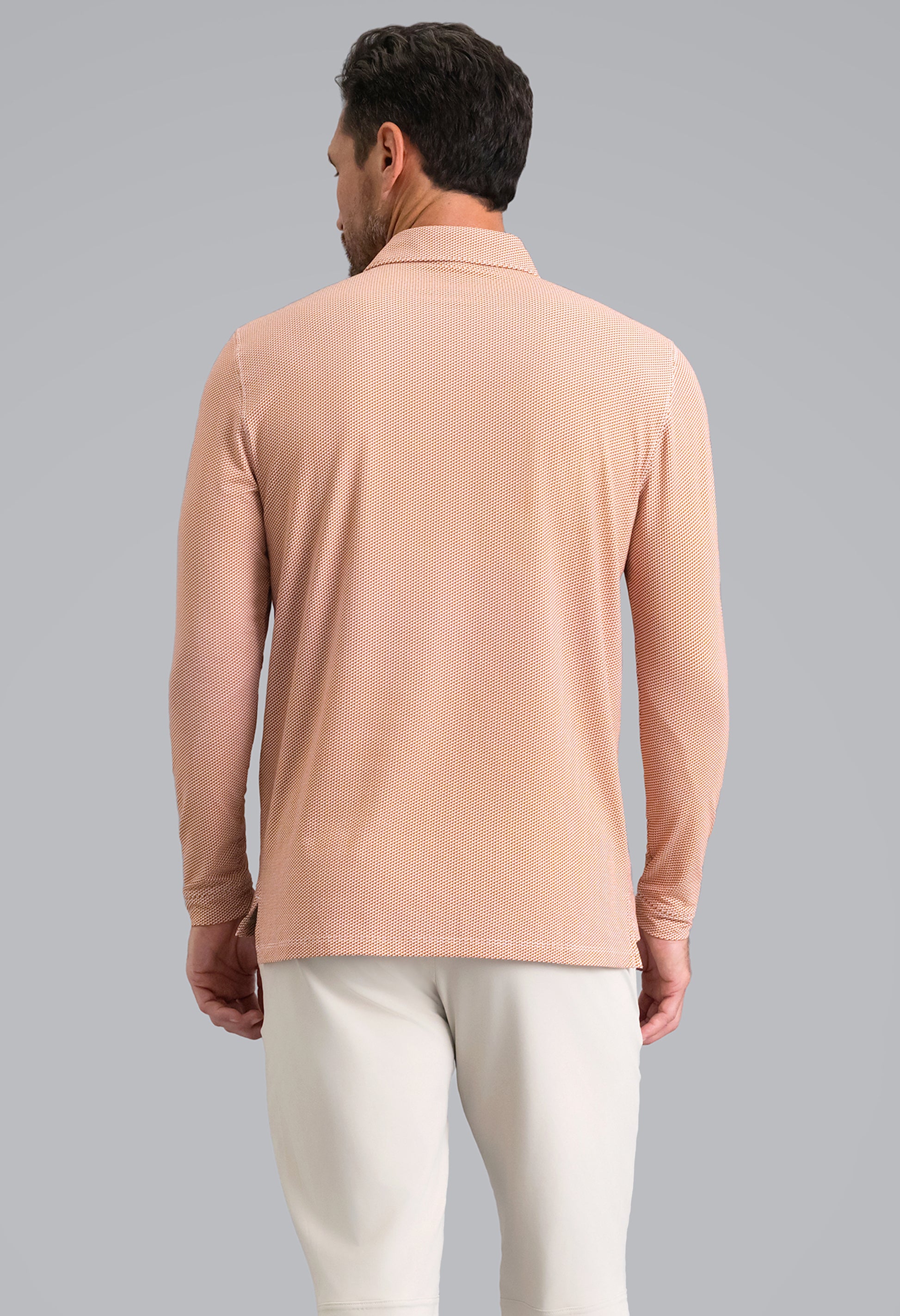 IBKÜL - Cube Art Long Sleeve Polo - Color: Chocolate/Peach/White