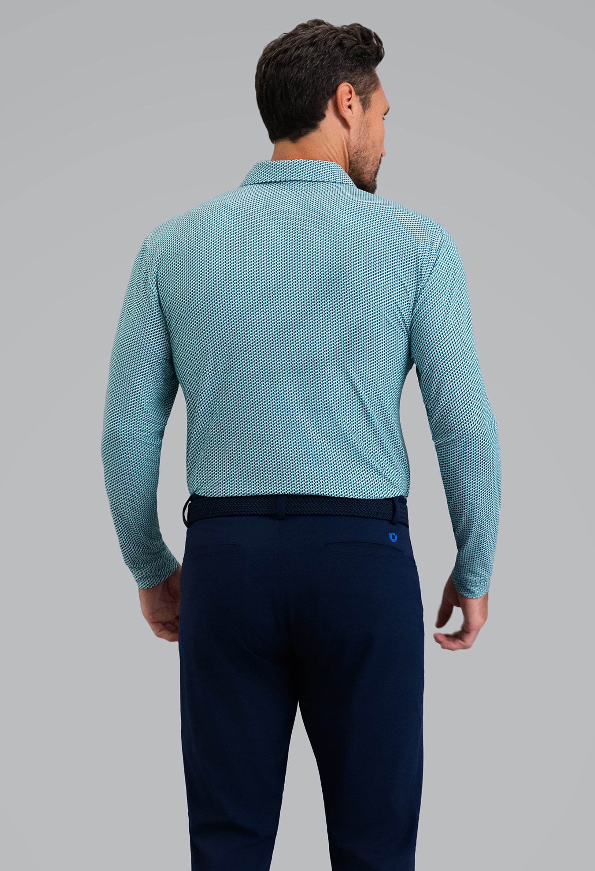 IBKÜL - Cube Art Long Sleeve Polo - Color: Classic Navy/Mint/White