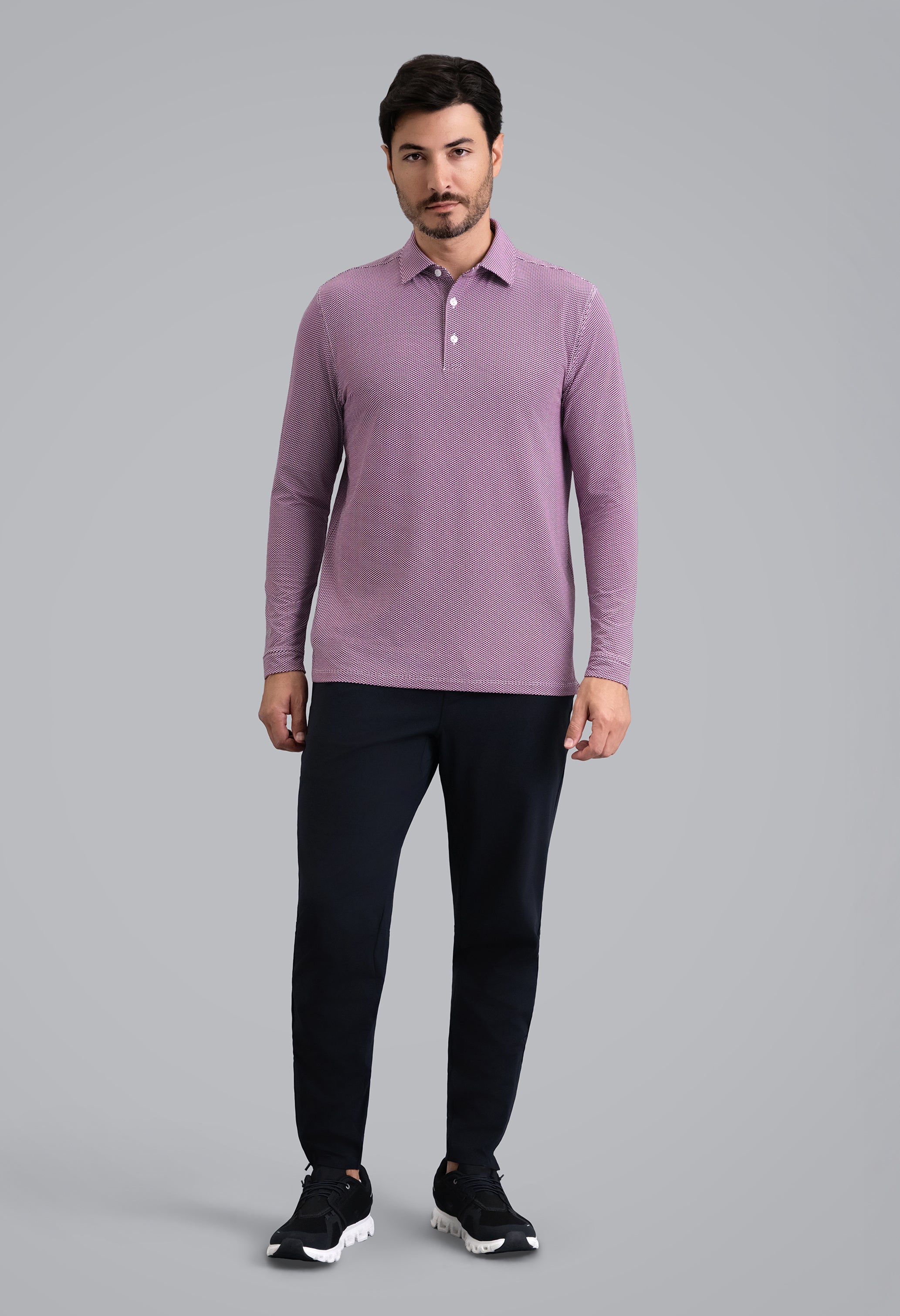 IBKÜL - Cube Art Long Sleeve Polo - Color: Black/Rose/White