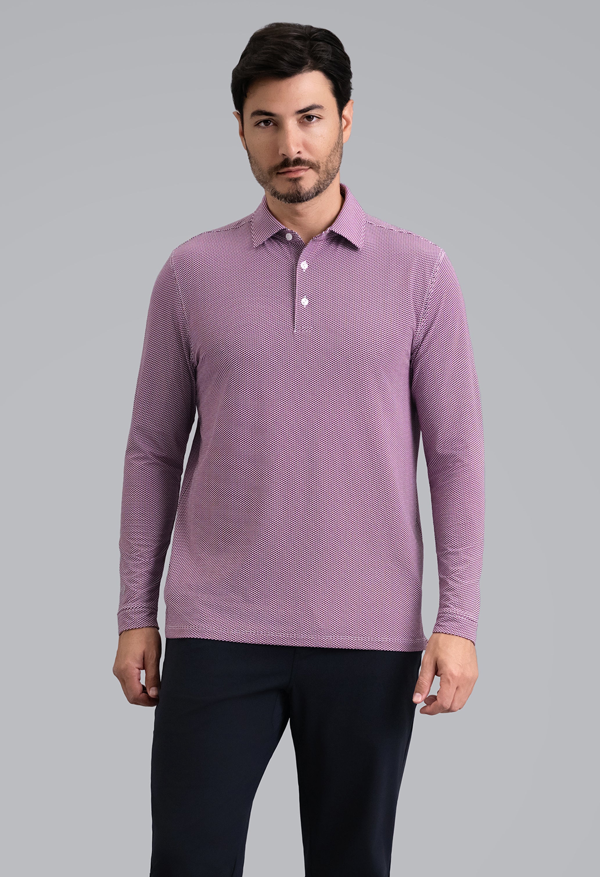 IBKÜL - Cube Art Long Sleeve Polo - Color: Black/Rose/White