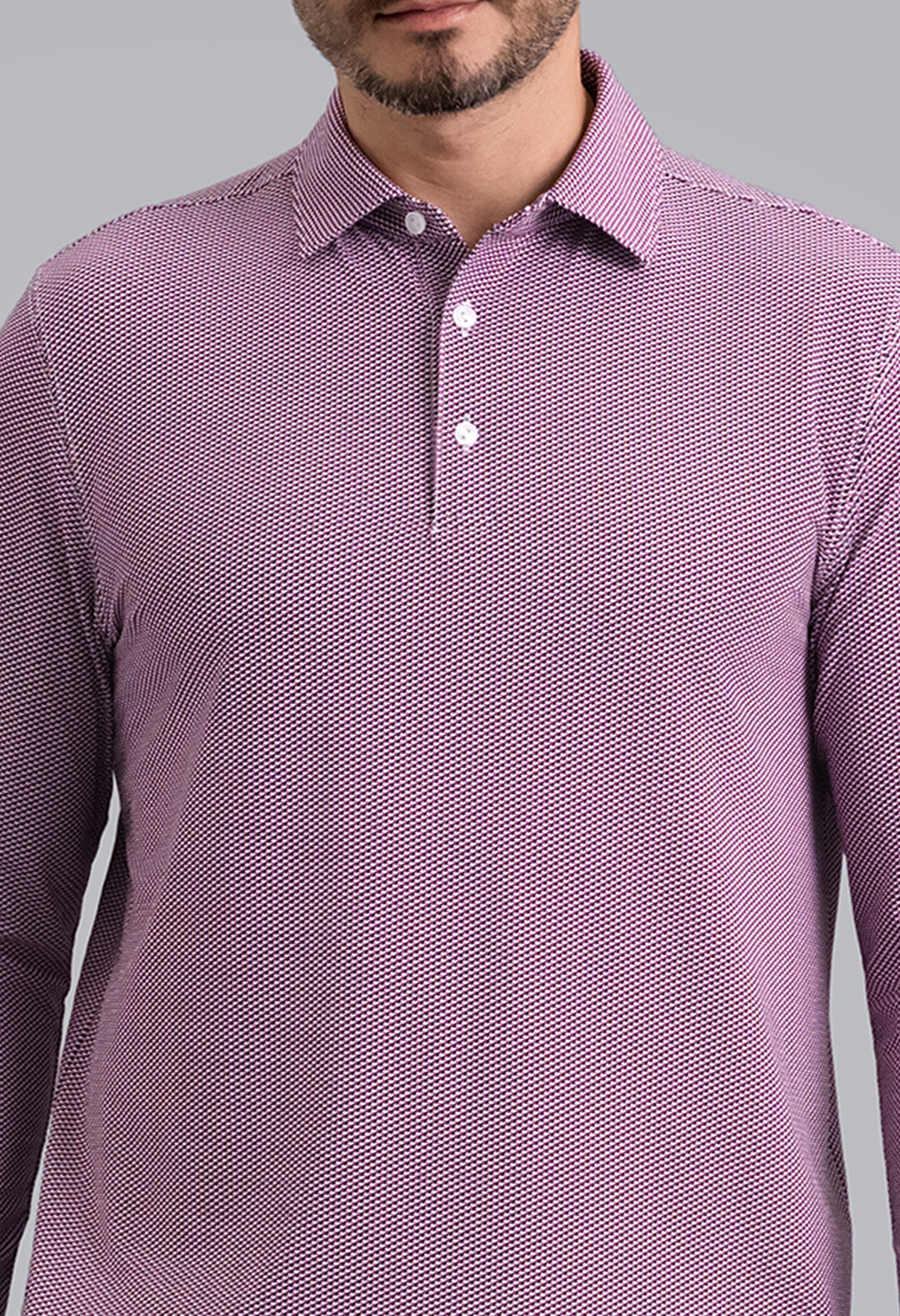 IBKÜL - Cube Art Long Sleeve Polo - Color: Black/Rose/White