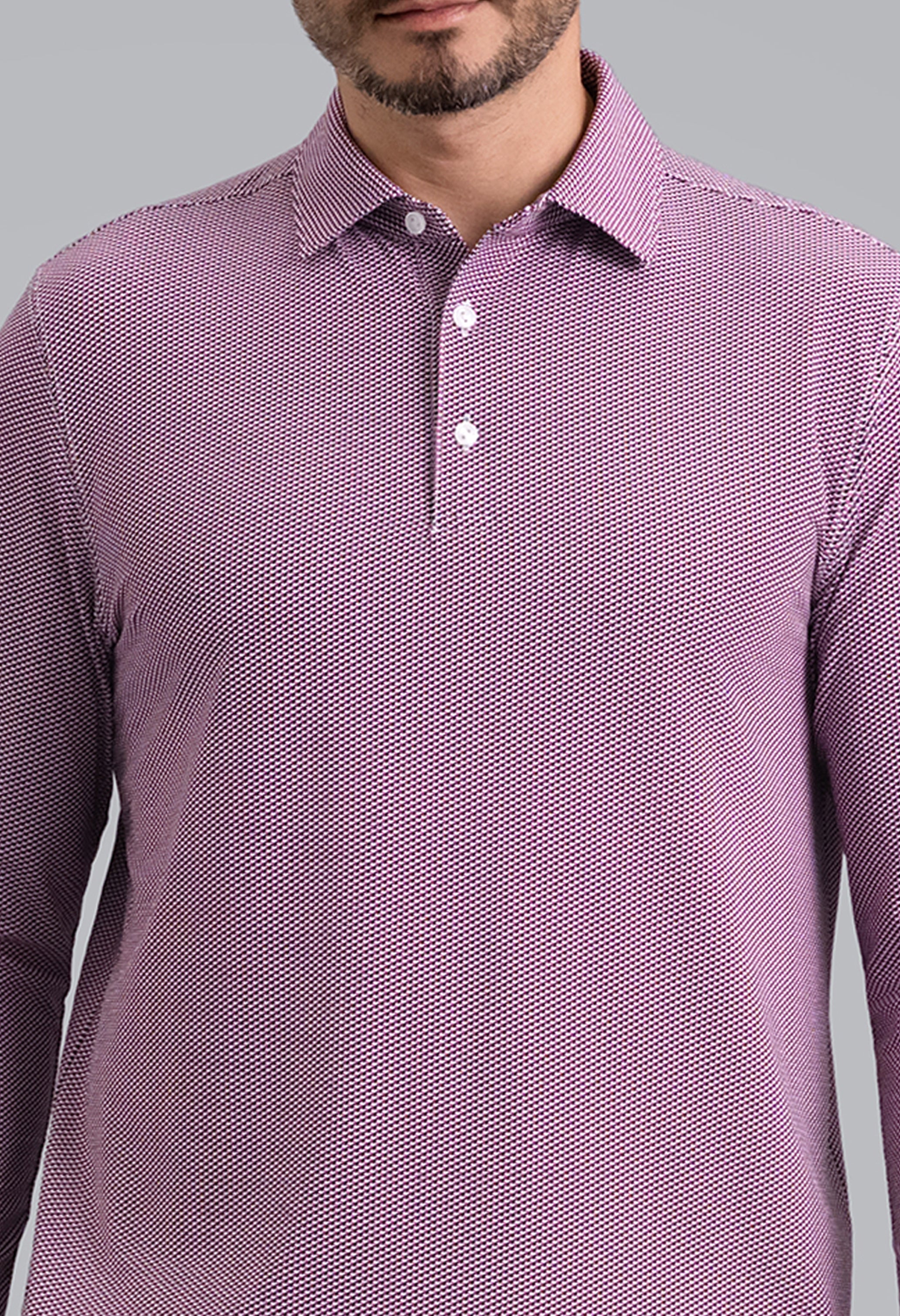 IBKÜL - Cube Art Long Sleeve Polo - Color: Black/Rose/White