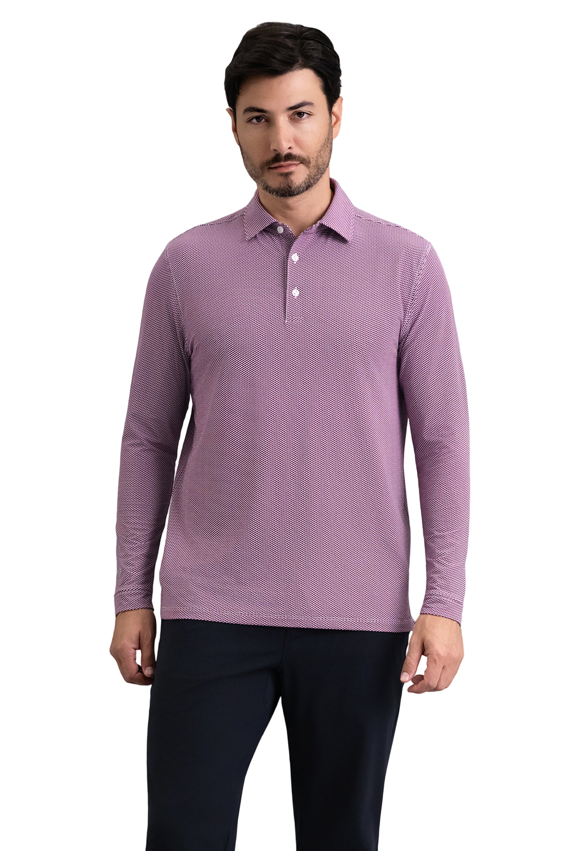 IBKÜL - Cube Art Long Sleeve Polo - Color: Black/Rose/White