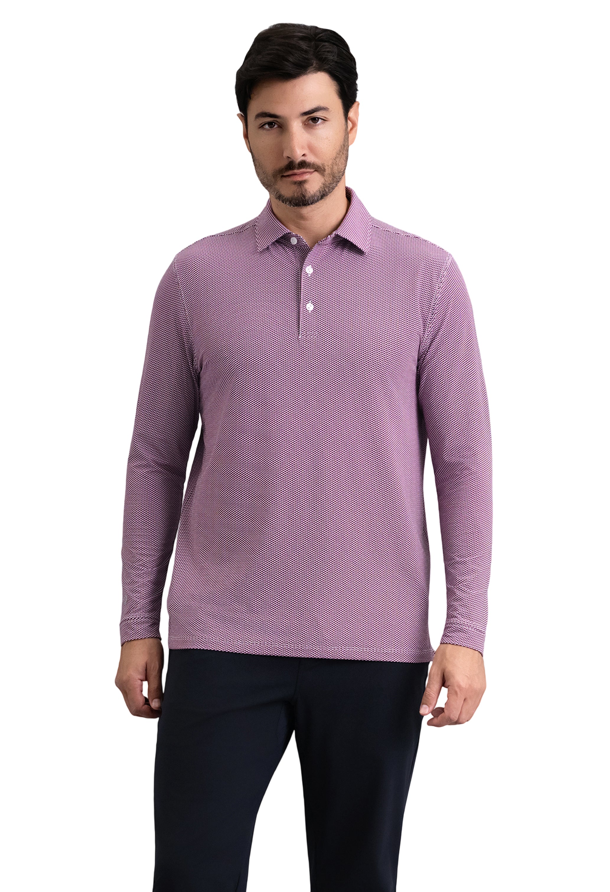 IBKÜL - Cube Art Long Sleeve Polo - Color: Black/Rose/White