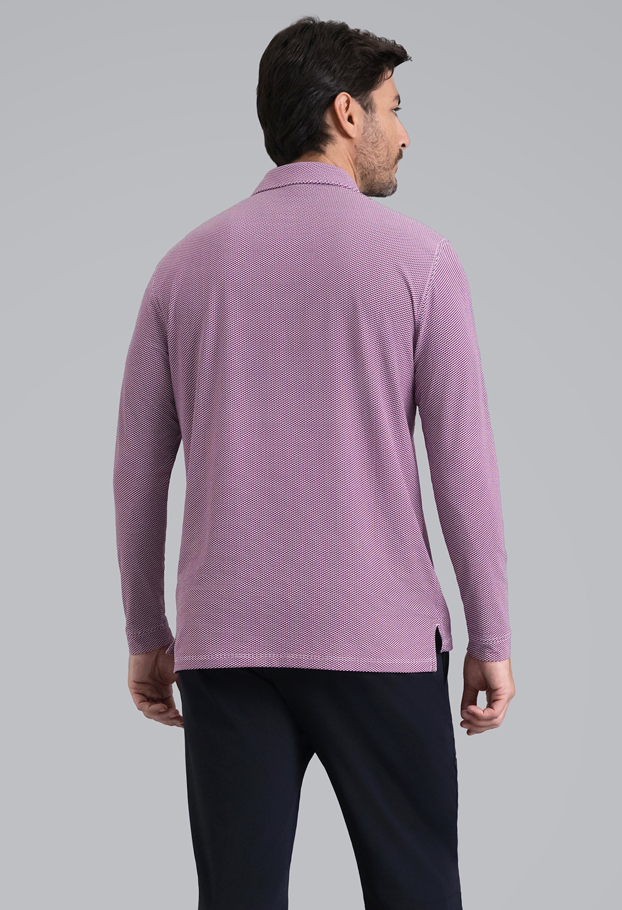 IBKÜL - Cube Art Long Sleeve Polo - Color: Black/Rose/White