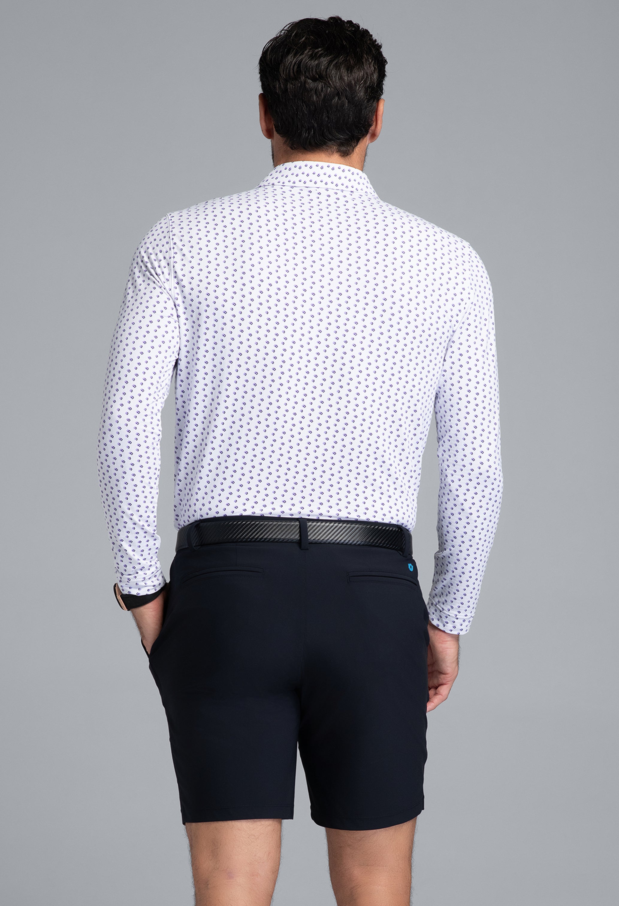 IBKÜL - Scattered Shadow Print Long Sleeve Polo (Modern Fit) - Color: Lavender/Black