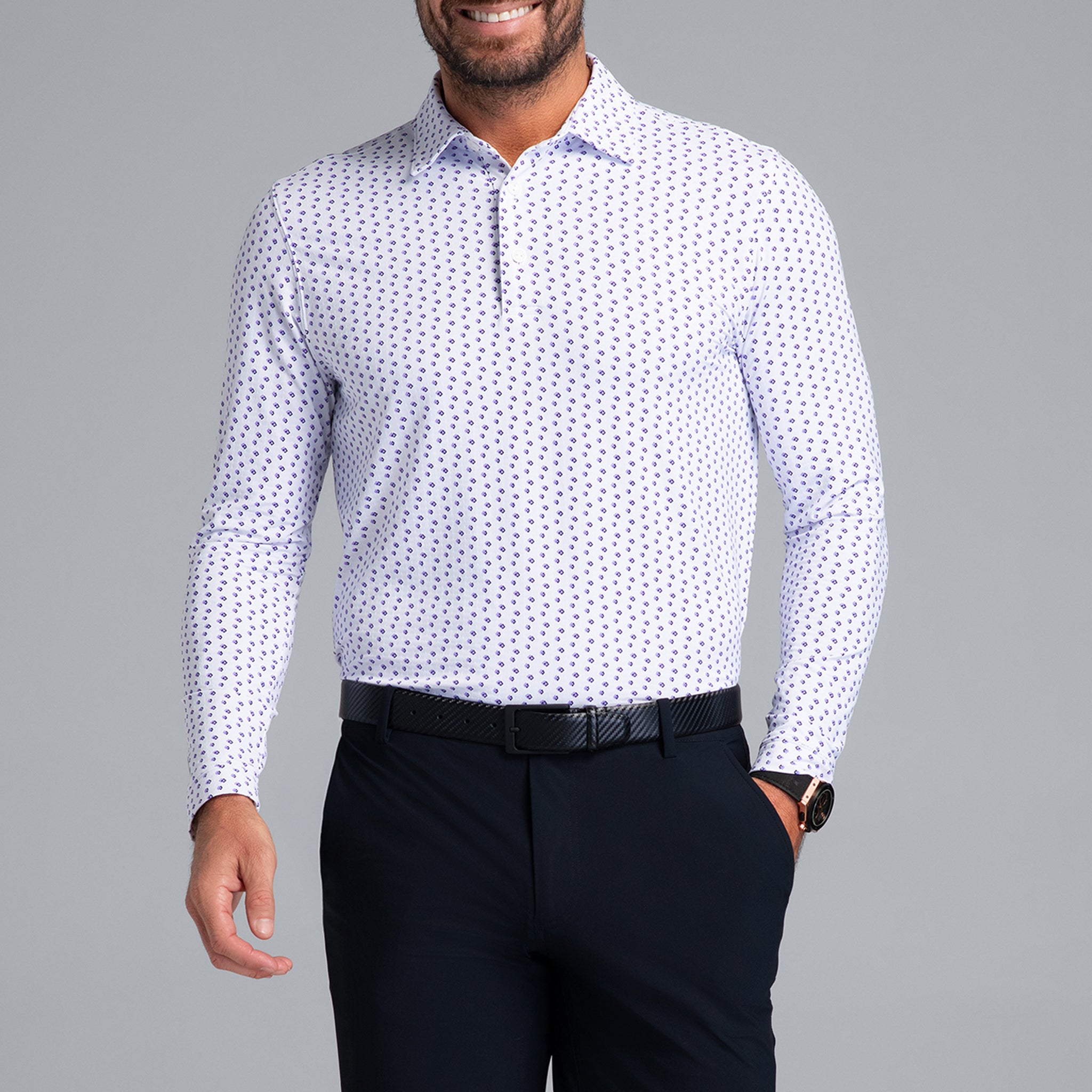 Scattered Shadow Print Long Sleeve Polo (Modern Fit)