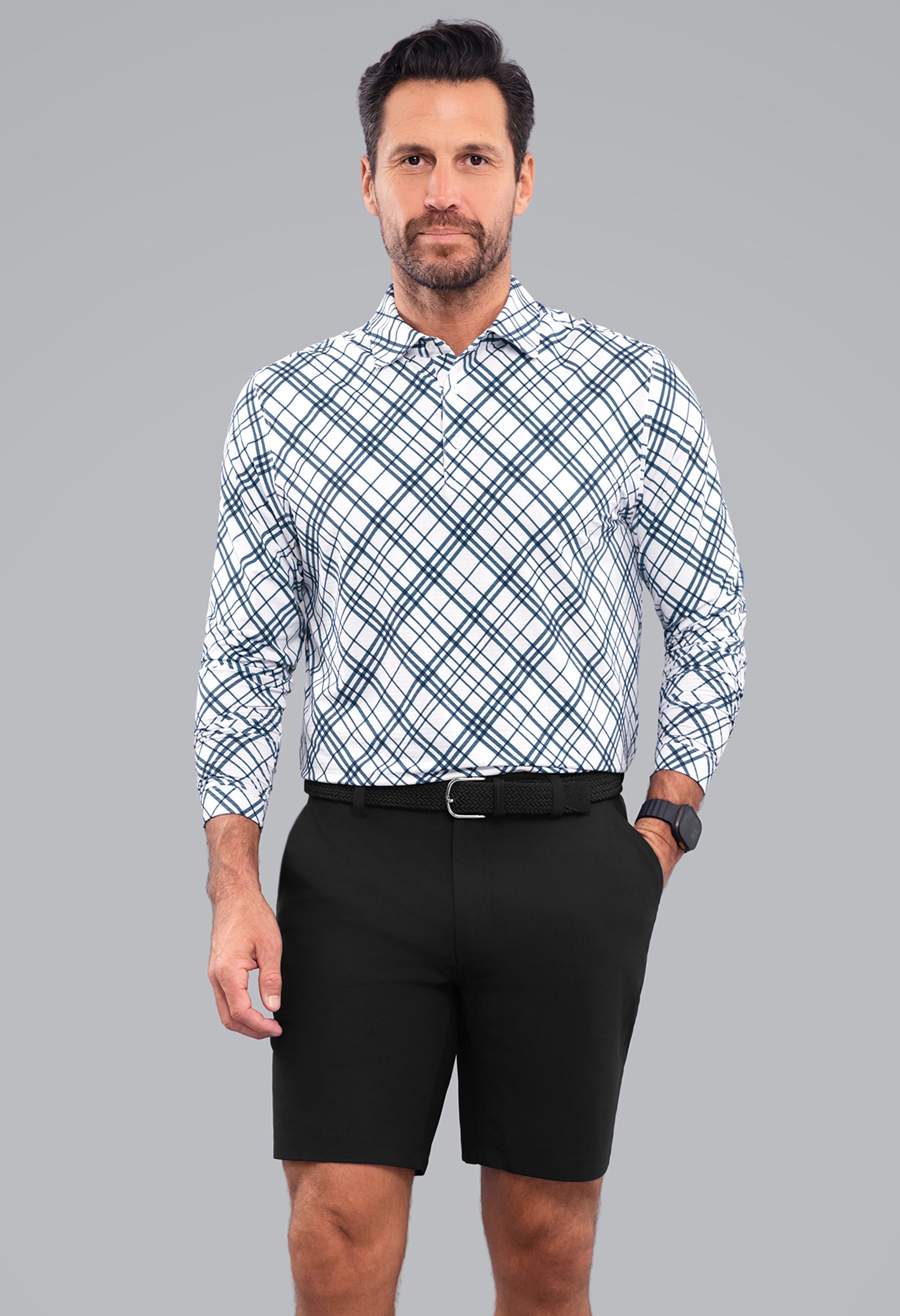 IBKÜL - Tony Print Long Sleeve Polo - Color: Black/White