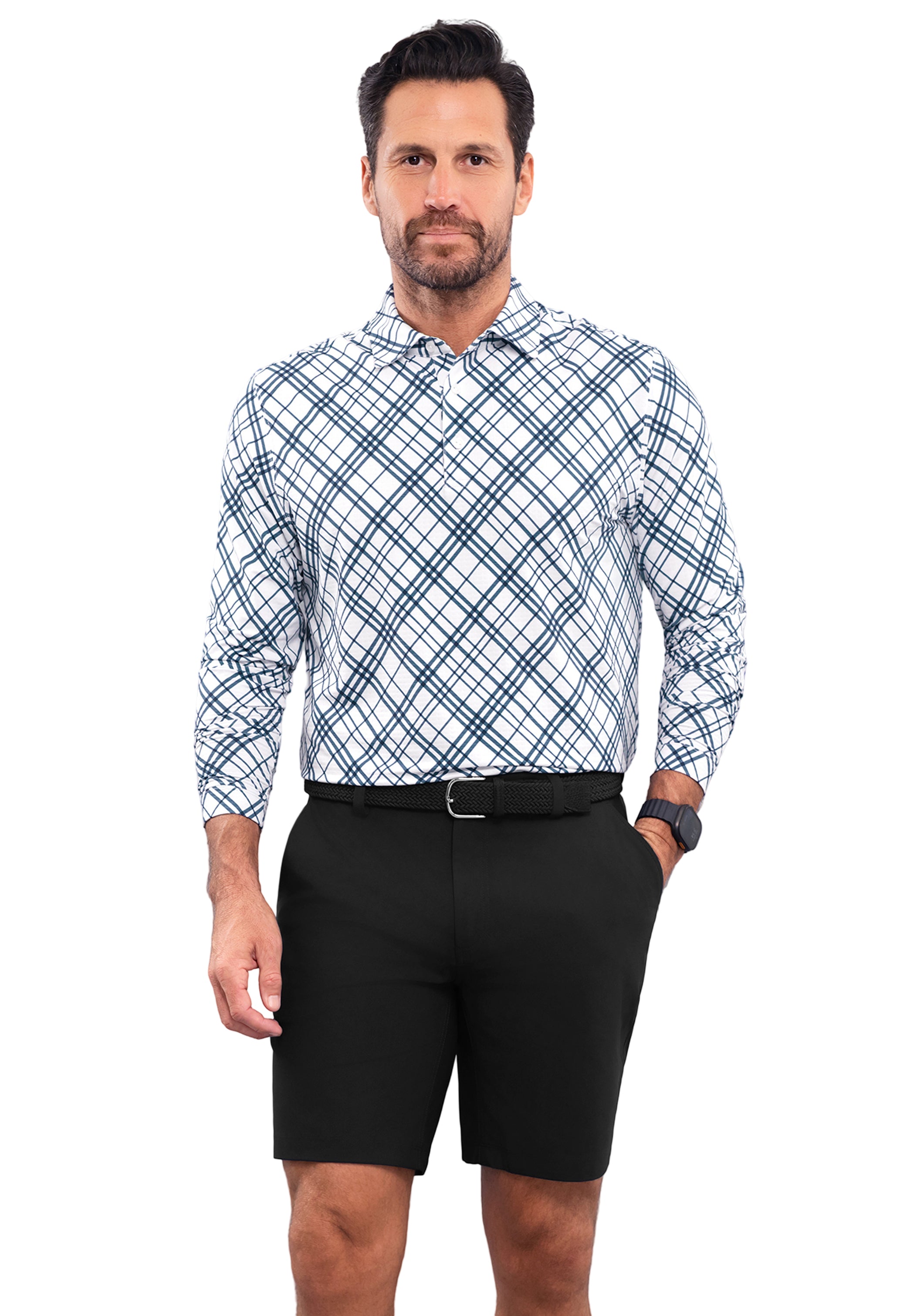 IBKÜL - Tony Print Long Sleeve Polo - Color: Black/White
