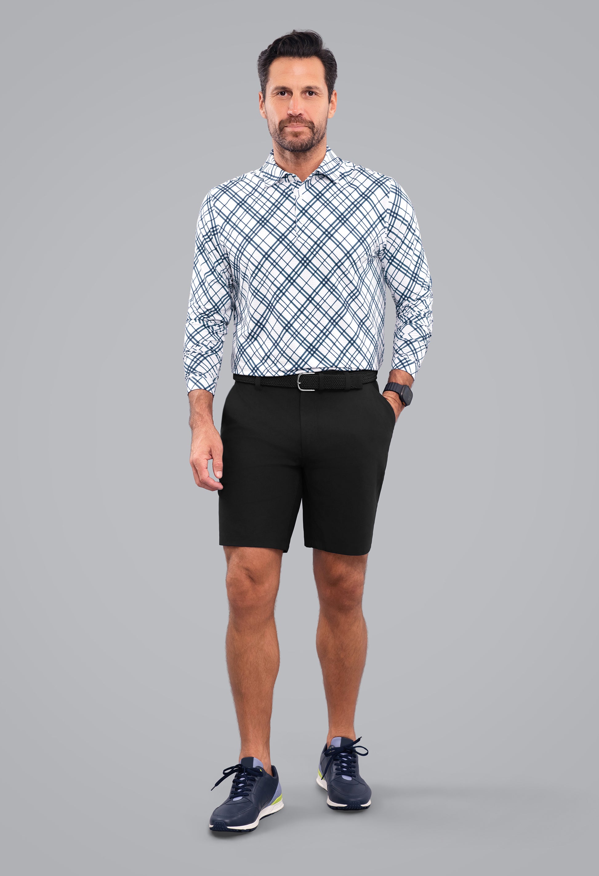 IBKÜL - Tony Print Long Sleeve Polo - Color: Black/White