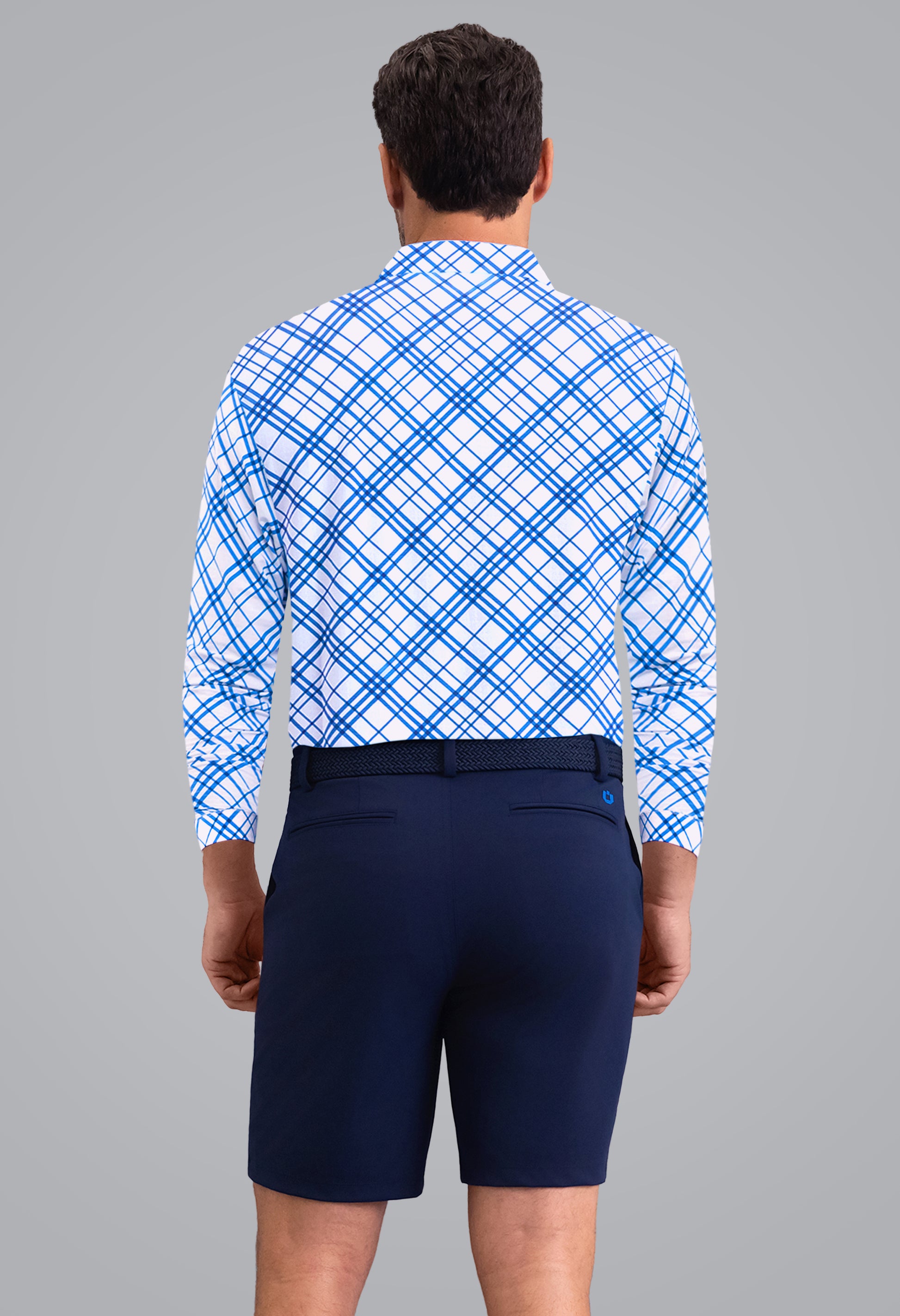 IBKÜL - Tony Print Long Sleeve Polo - Color: Blue/White