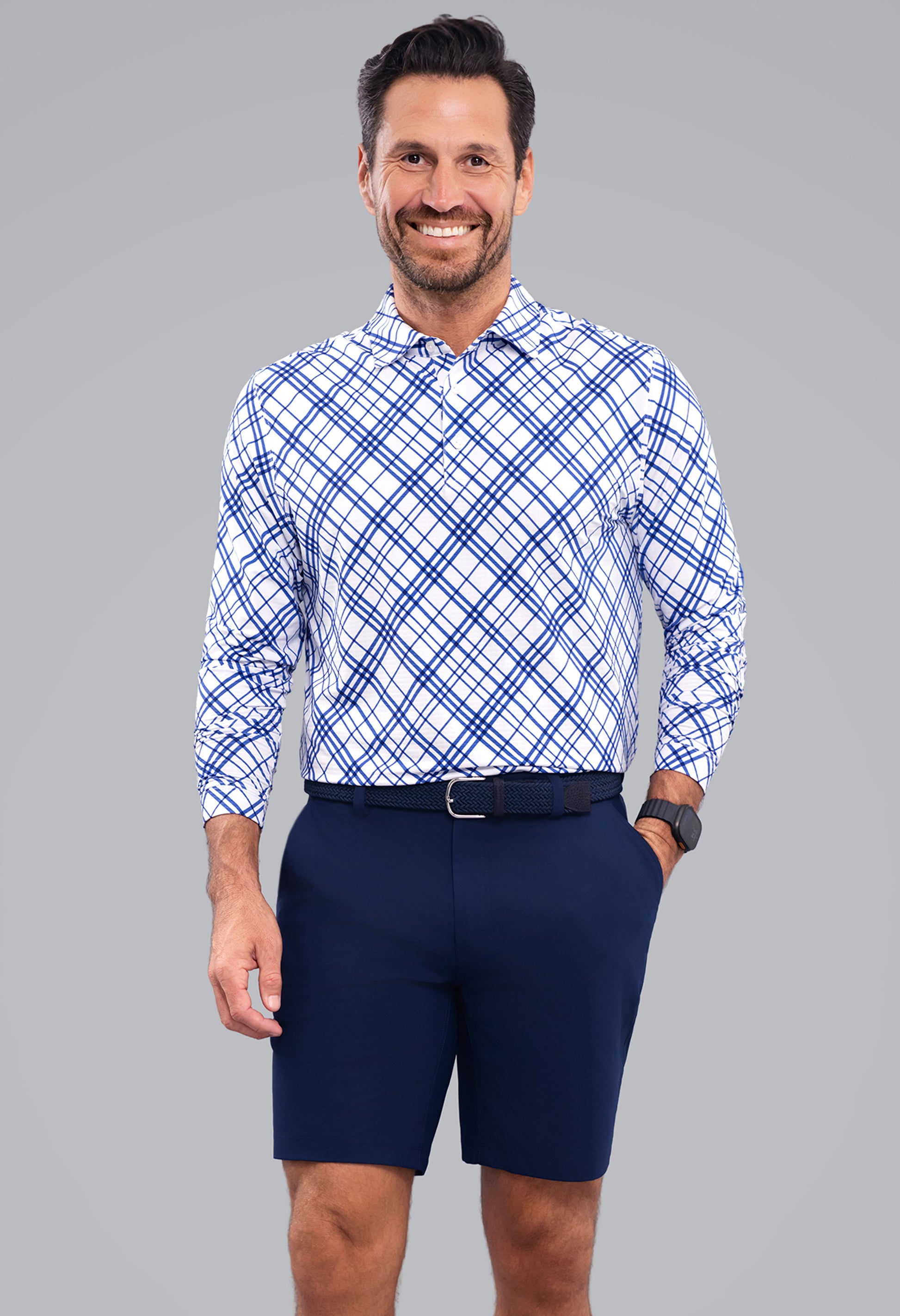 IBKÜL - Tony Print Long Sleeve Polo - Color: Black/White